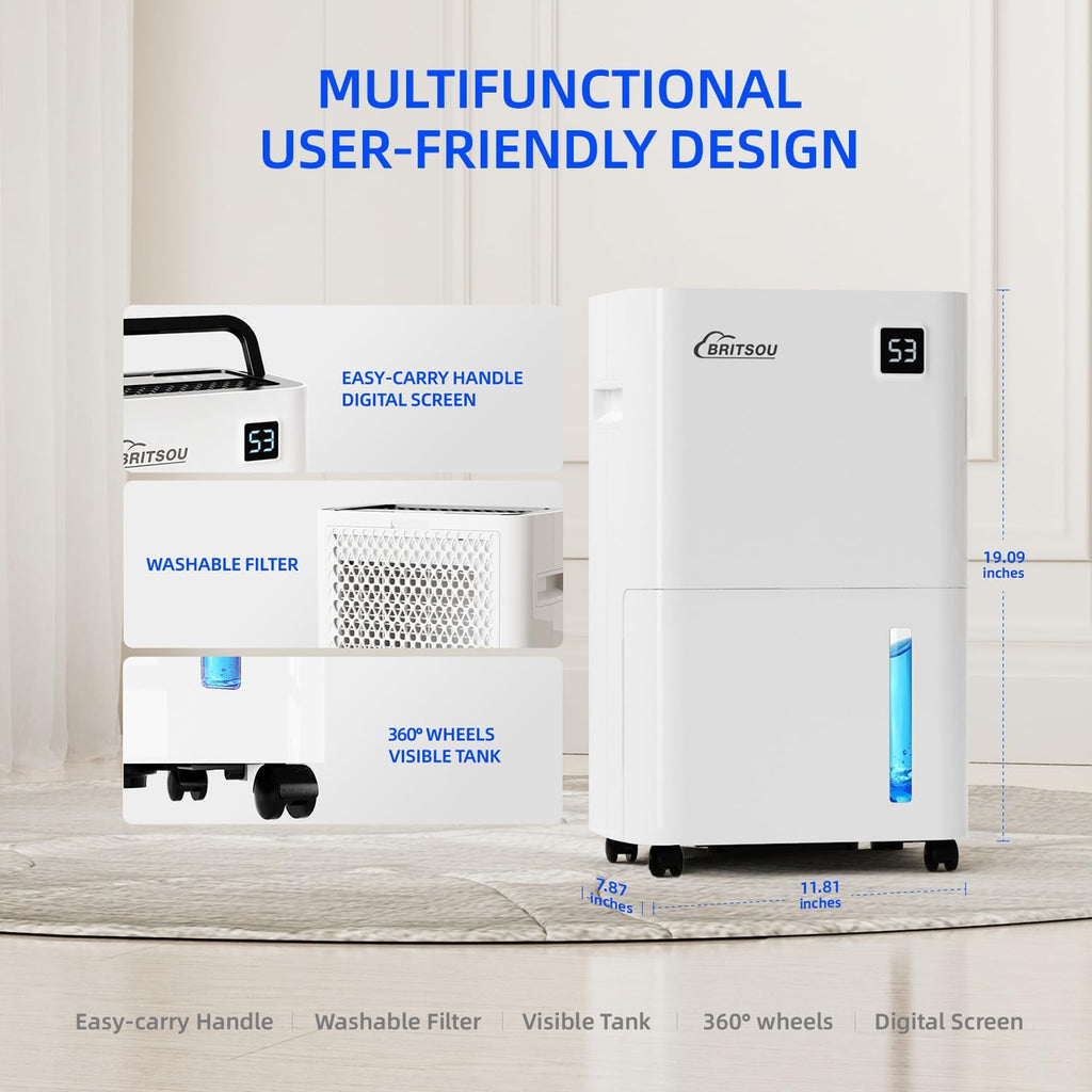 50 Pints Dehumidifier for Basement with Drain Hose - Quiet Smart Operation with 3 Modes, 24HR Timer - Ideal for Home Bedroom, Bathroom, Small to Large Rooms