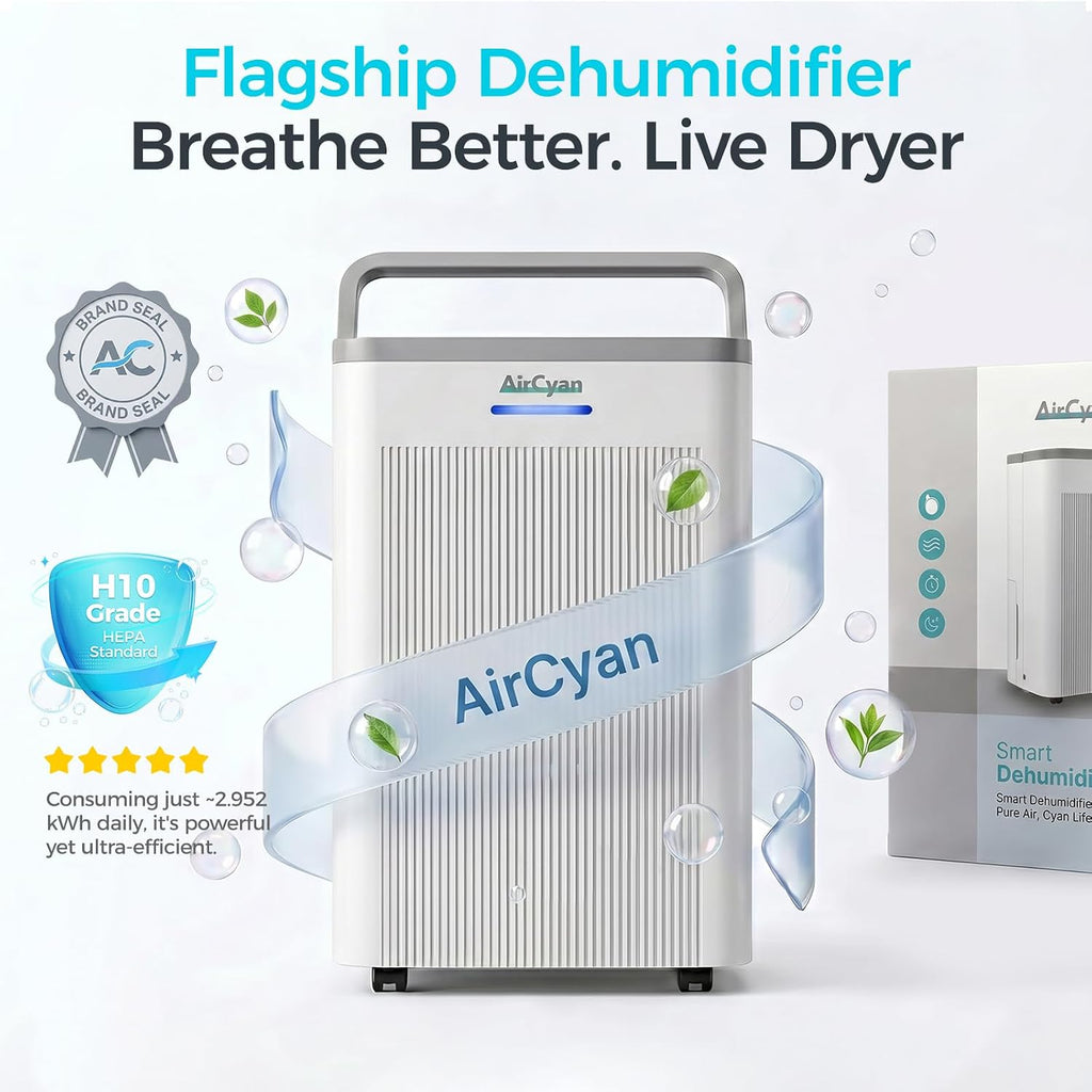 1500 Sq.Ft Dehumidifier, Max 32 Pint Quiet Dehumidifier for Bedroom with HEPA Filter Air Purifiers, Dehumidifiers for Basement with Drain Hose,Home,Bathroom,Auto Defrost,Smart Humidity Control
