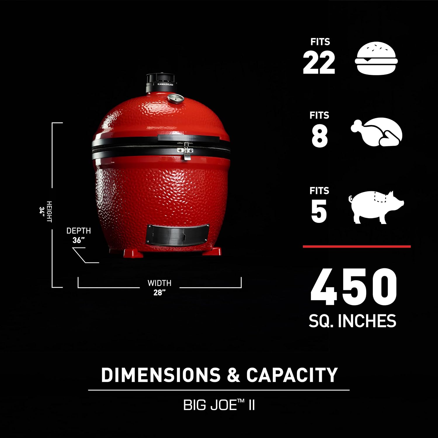 Kamado Joe BJ24NRHC Big Joe II Stand Alone Charcoal Grill, Blaze Red