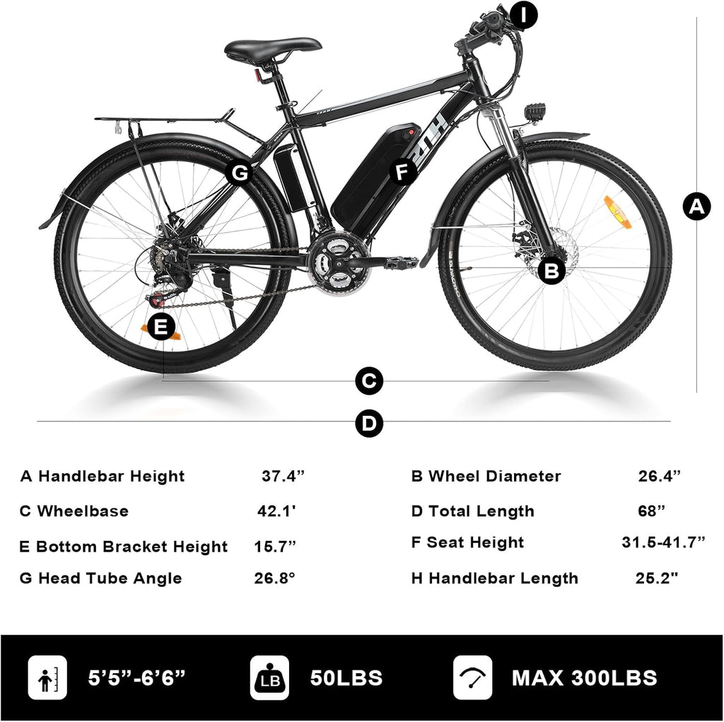 ZNH Electric Bike for Adults, 1000W Peak Motor 28MPH Mountain Ebike, 48V 13Ah Removable Battery Up to 65 Miles, 26' Electric Bicycle with 21-Speed Gear & Front Suspension, UL 2849 Certified