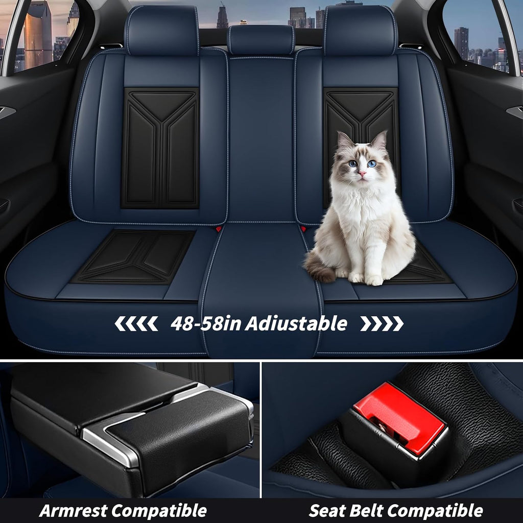 Arazi Car Seat Covers Full Set for Toyota Prius 2001-2025, Nappa Leather Seat Cover Full Coverage Waterproof Seat Protector (Black&Blue,5 Seats Standard)