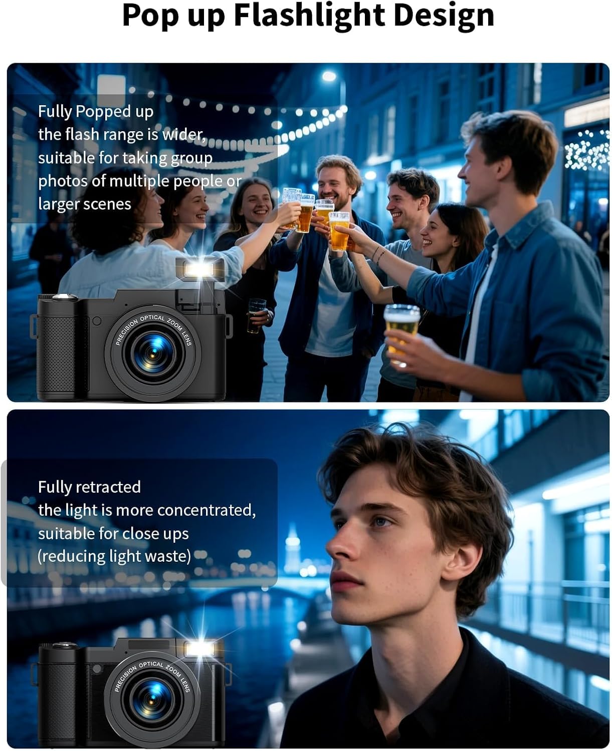 FLATIC 6K Digital Camera, 75MP Cameras for Photography with 8X Optical Zoom & Tripod, Anti-Shake Vlogging Camera with 3' 180° Flip Screen, 64GB Card, Card Reader, Vlog Travel Cameras for Teens