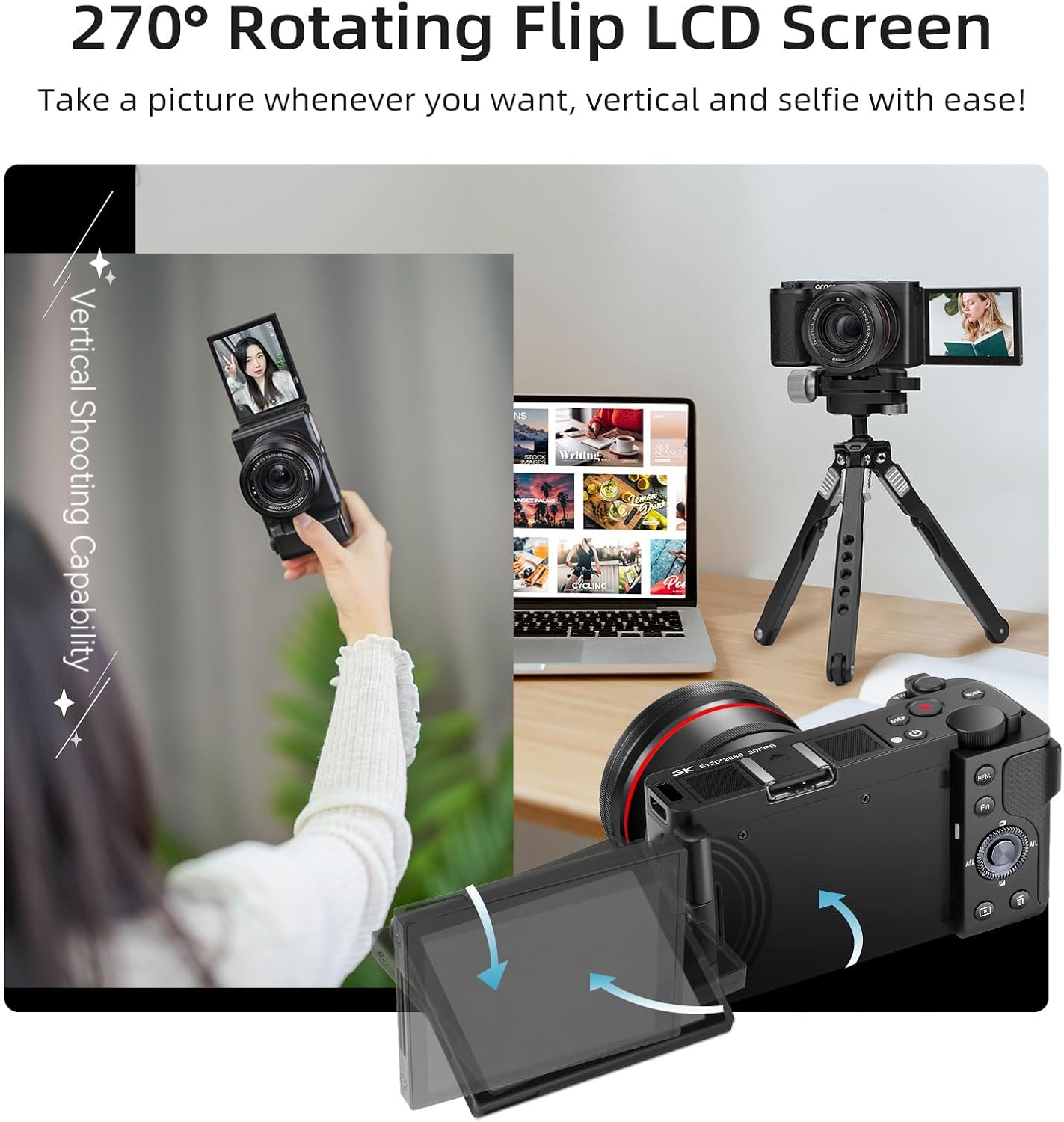 ORDRO 5K Digital Cameras for Photography - 64MP 12X Optical Zoom Travel Content Creator Camera & YouTube Vlogging Camera with Flip Screen, Microphone & Tripod Grip, 64GB Memory Card