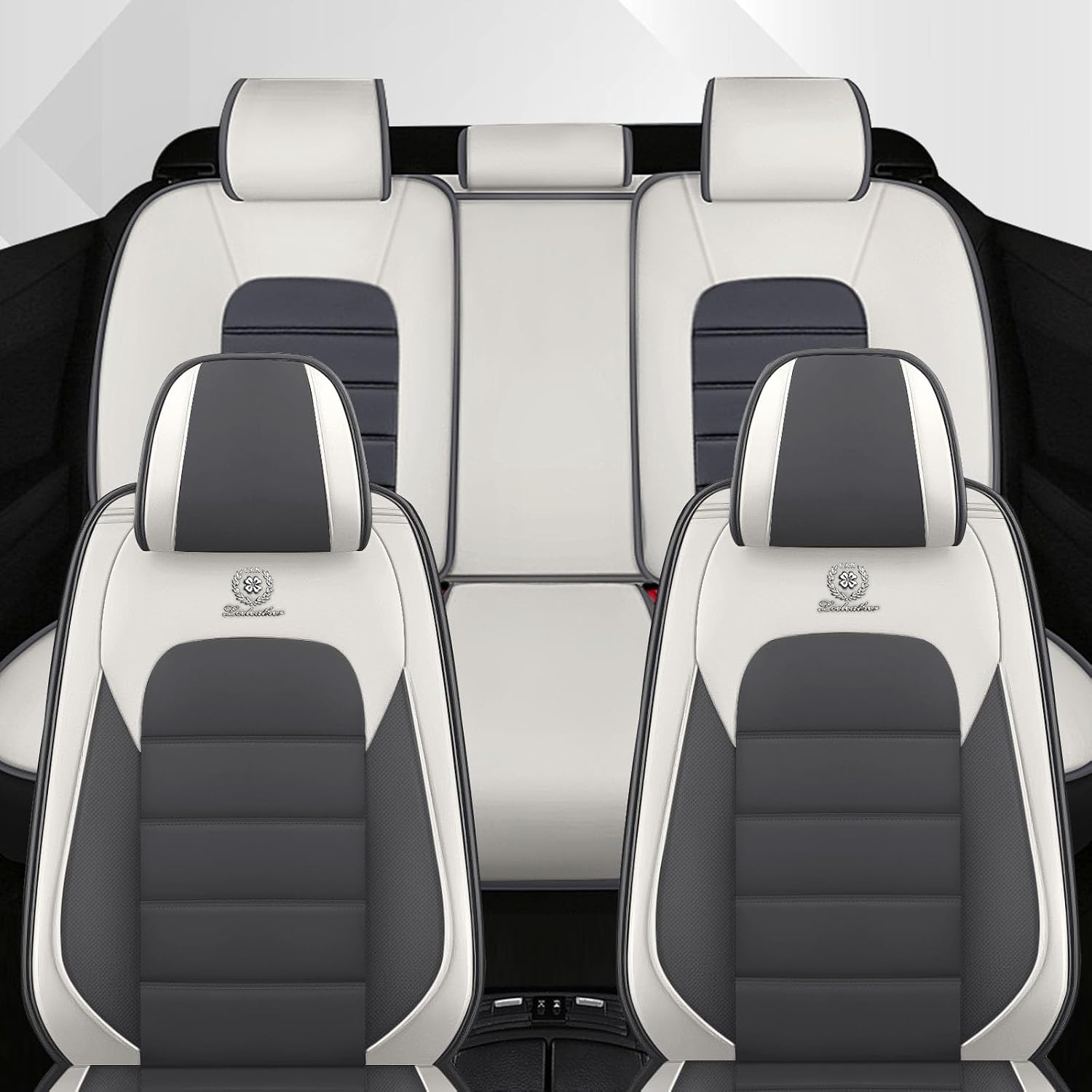 Car Seat Cover Fit for Jeep Wrangler 2000-2025,Compatible Airbag Non-Slip Waterproof Seat Cover,Car Seat Protector Premium Interior (Standard 5 Seats,Gray White)