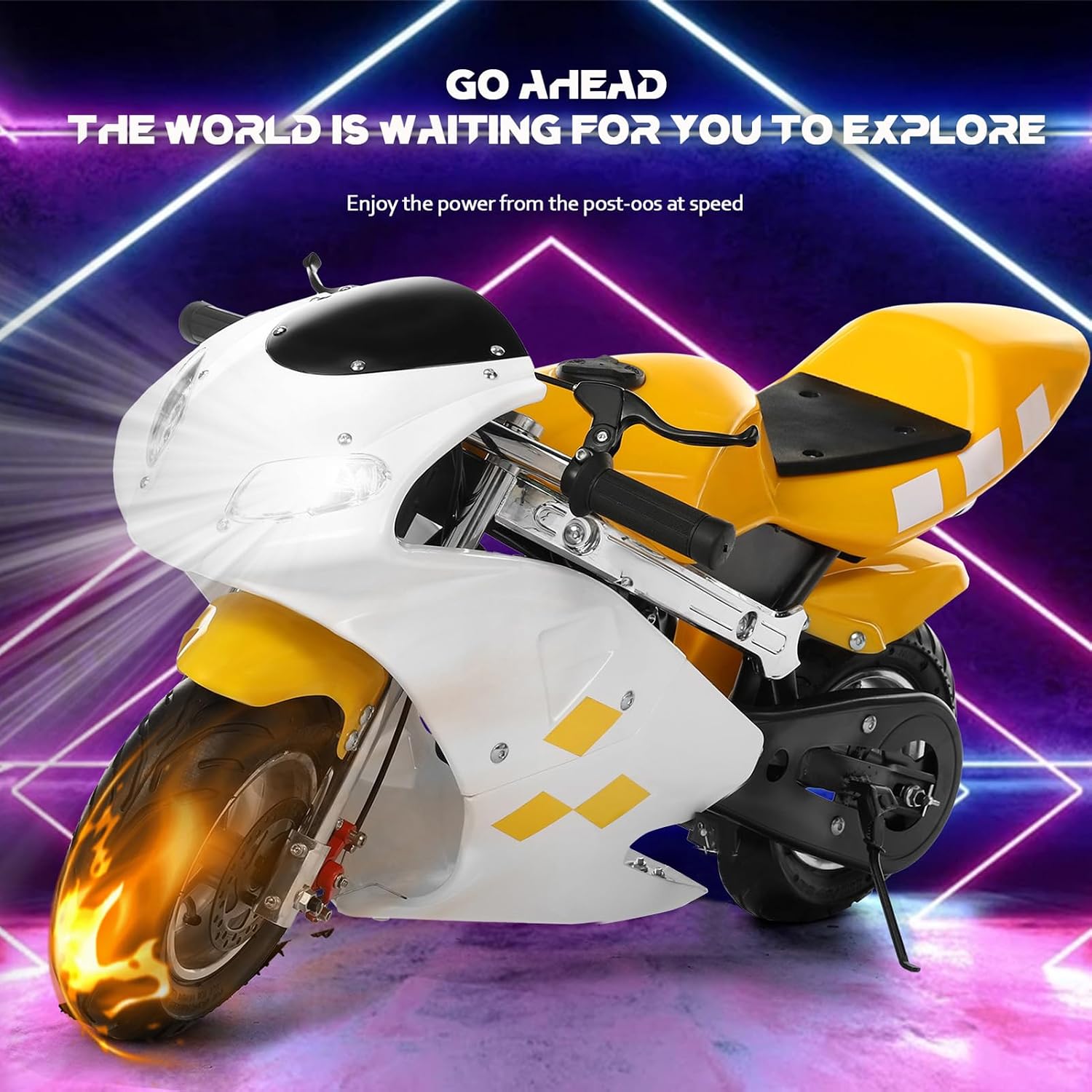 49cc 2 Stroke Dirt Bike for Kids & Youth,Mini Motorcycle Motorbike Beach Off Road Vehicles, Dual Headlights, Up to 20Mph, Weight Support Up to 170LBS, 20 Miles Range (Yellow)