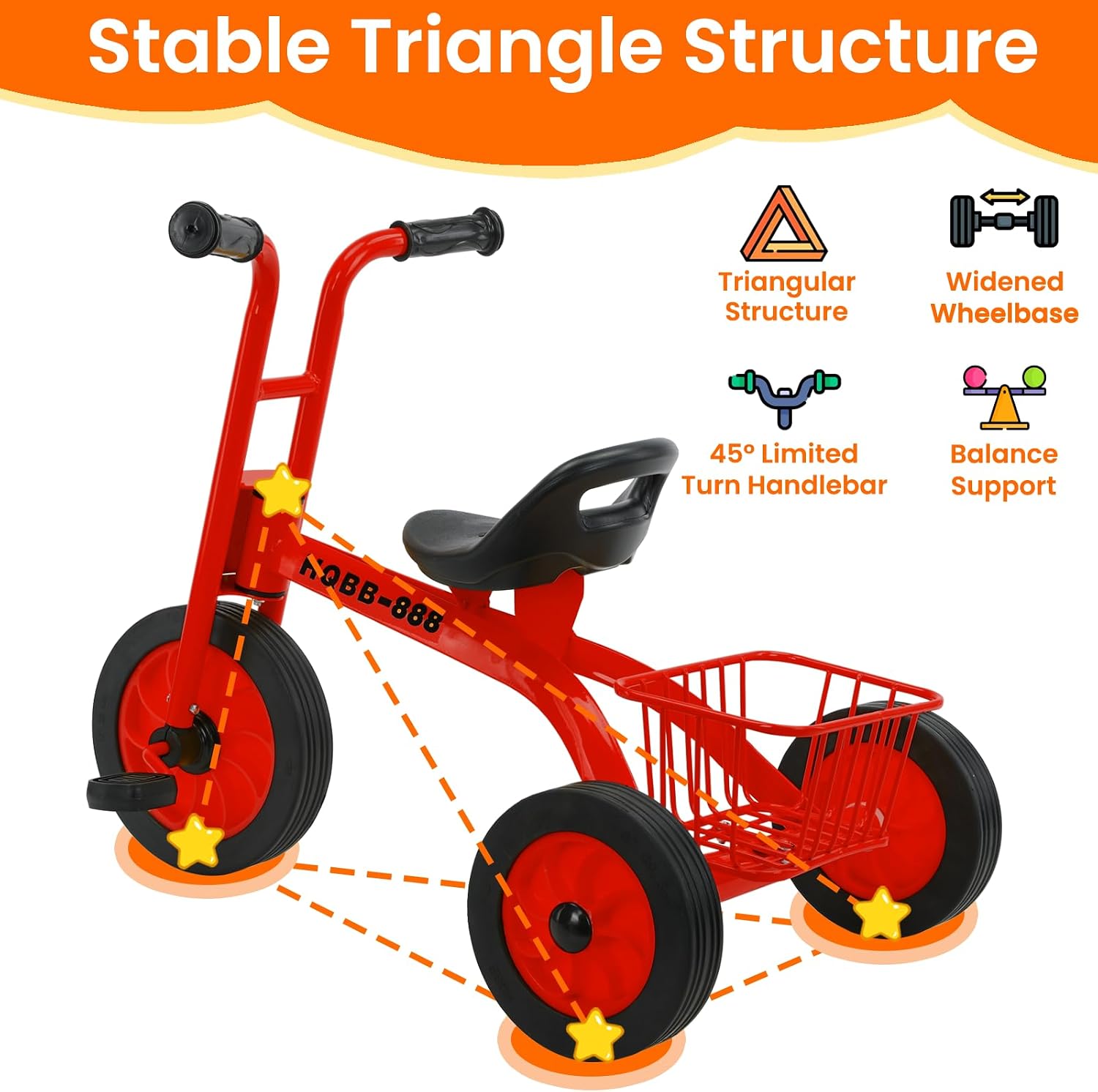 Kids Tricycle for Ages 3-8, Adjustable Seat Kids Trike, Preschool Daycare Toddler Tricycle Bike with Rubber Wheels and Storage Basket, Gifts and Toys for Boys and Girls