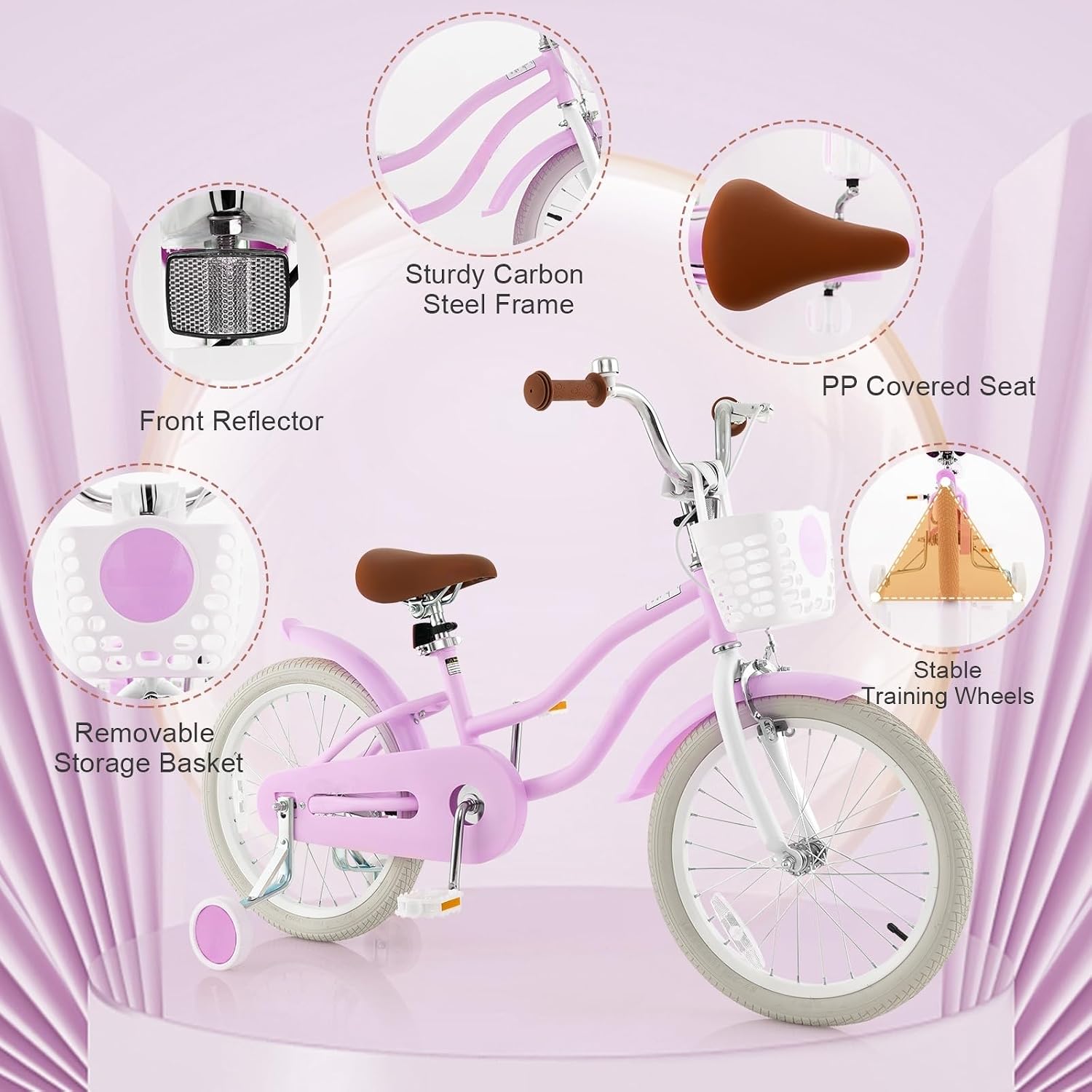 GLACER 12-20 Inch Adjustable Kids Bike, Boys Girls Bike for Age 3-8 Years with Basket, Training Wheels, Handbrake and Coaster Brake, Steel Frame Kids Bicycle