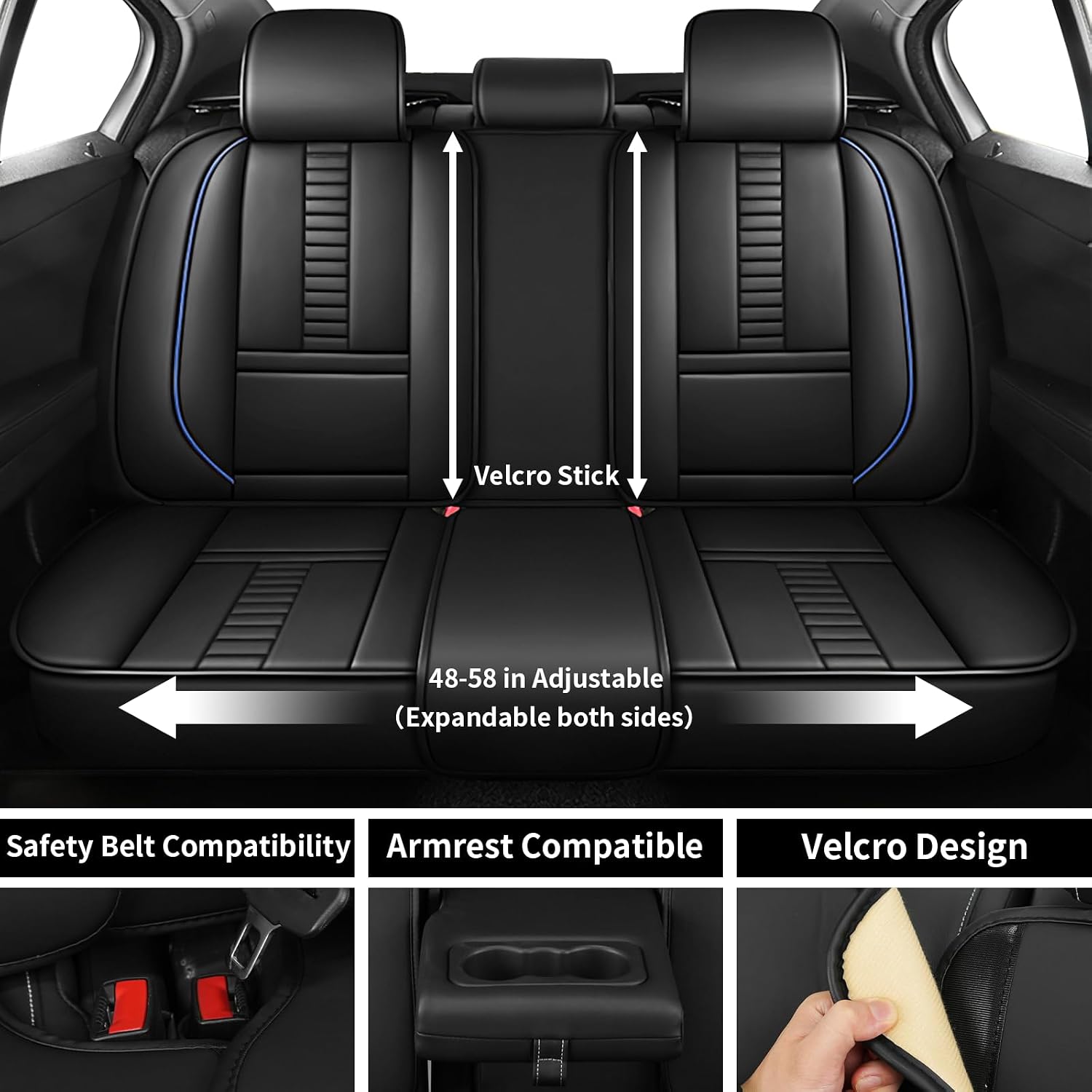 Full Set Car Seat Covers for Honda Pilot 2000-2025, Waterproof Car Seat Protector with Storage Pocket, Easy Install Leather Seat Covers, Automotive Vehicle Cushion with Airbag(Blue,Black)