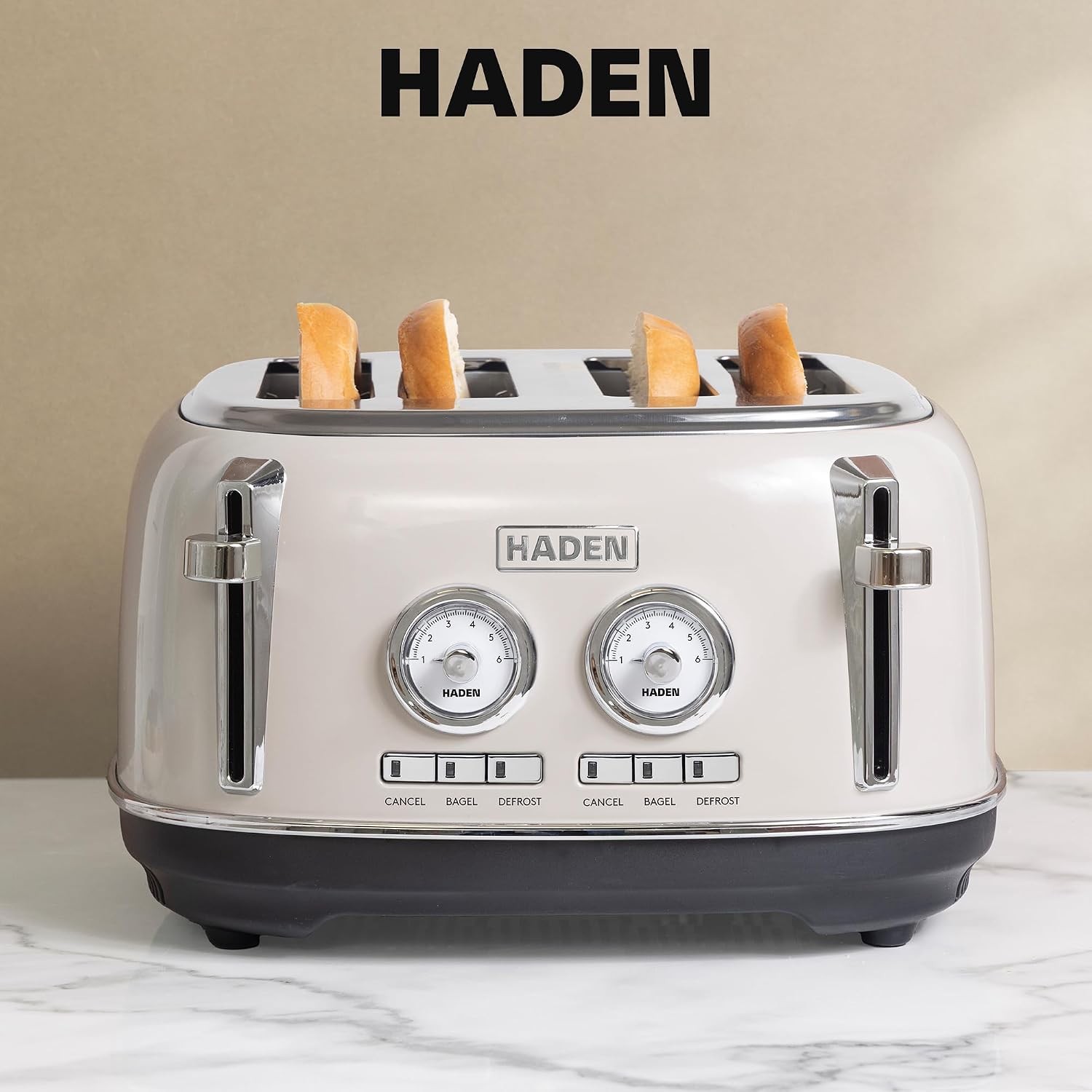 Haden 12 Cup Programmable Drip Coffee Maker Coffee Machine Bundled with Dorset 4 Slice Wide Slot Stainless Steel Toaster, Putty & Chrome