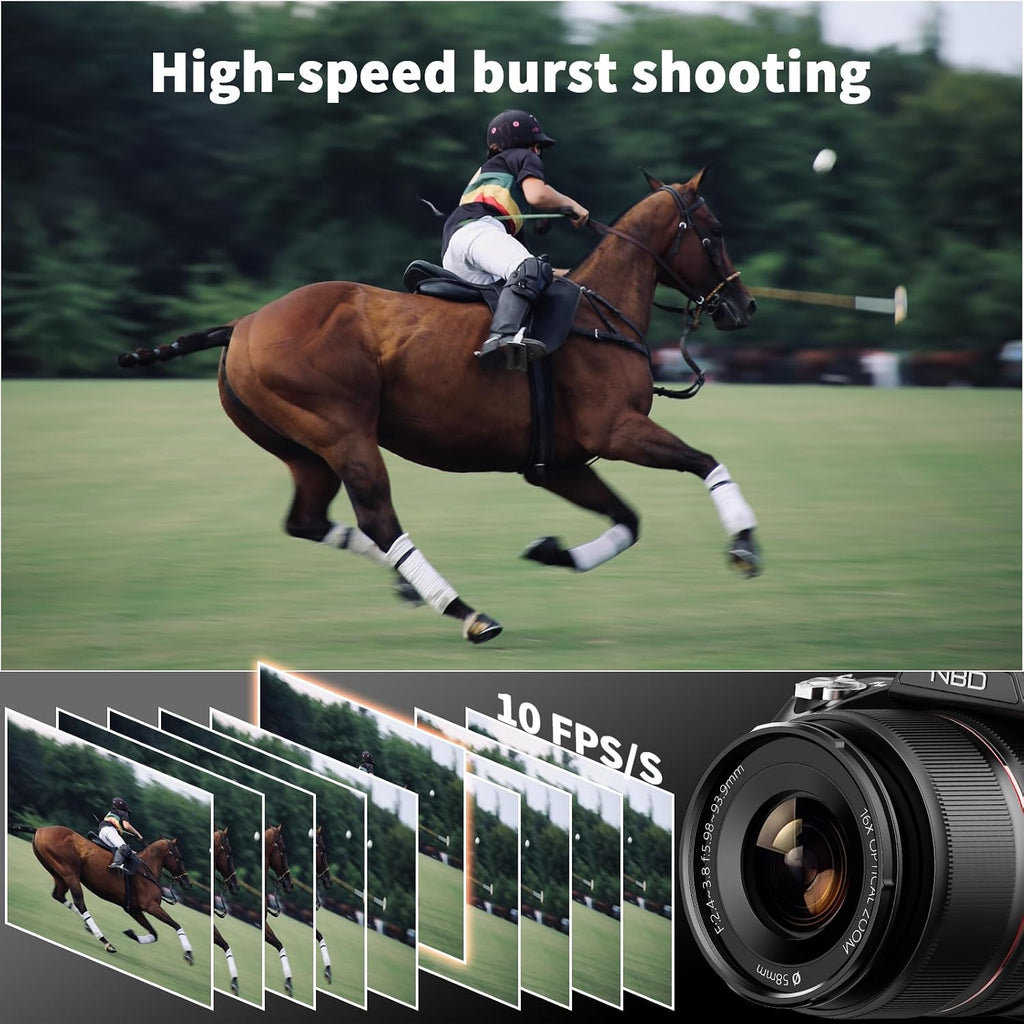 NBD 64MP Digital Cameras for Photography,8K Vlogging Cameras for YouTube,16X Optical Zoom Travel Point and Shoot Digital Cameras Fotograficas with 180°Flip Screen,58mm UV Lens,2 Batteries（Black）