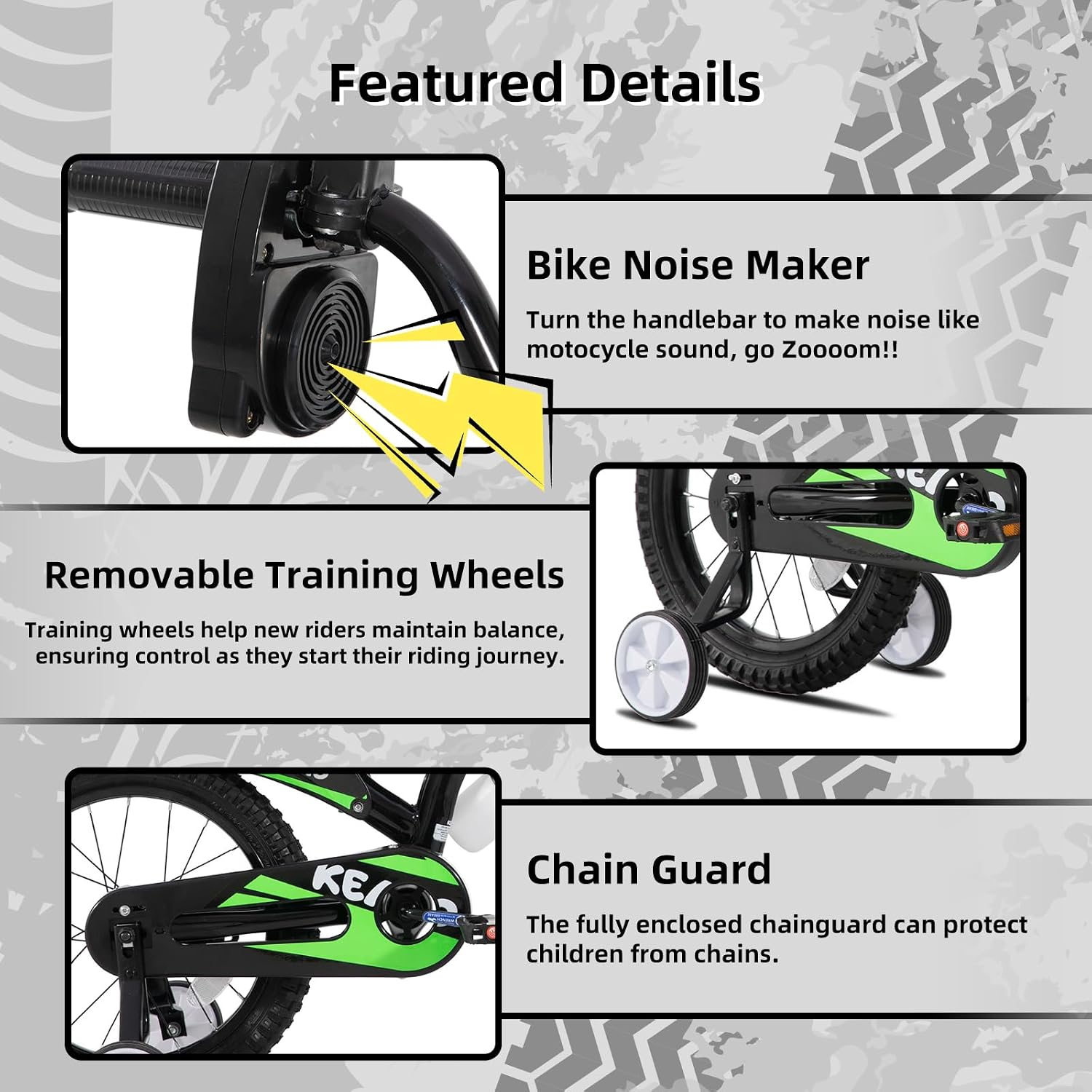 KEANO Motocross Style Kids Bike for Boys Girls Ages 3-7 Years, 12 & 16 Inch Bikes with Training Wheels and Number Plate, Children Bicycles Black