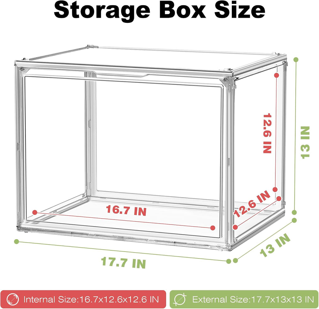 5 Pack XXX-Large Acrylic Handbag Organizer 17.7''x13''x13'' Tall Boots Storage Organizer Clear Big Display Case with Dustproof Magnetic Lid Stackable Plastic Box for Shoes, Helmet, Boots, Figures