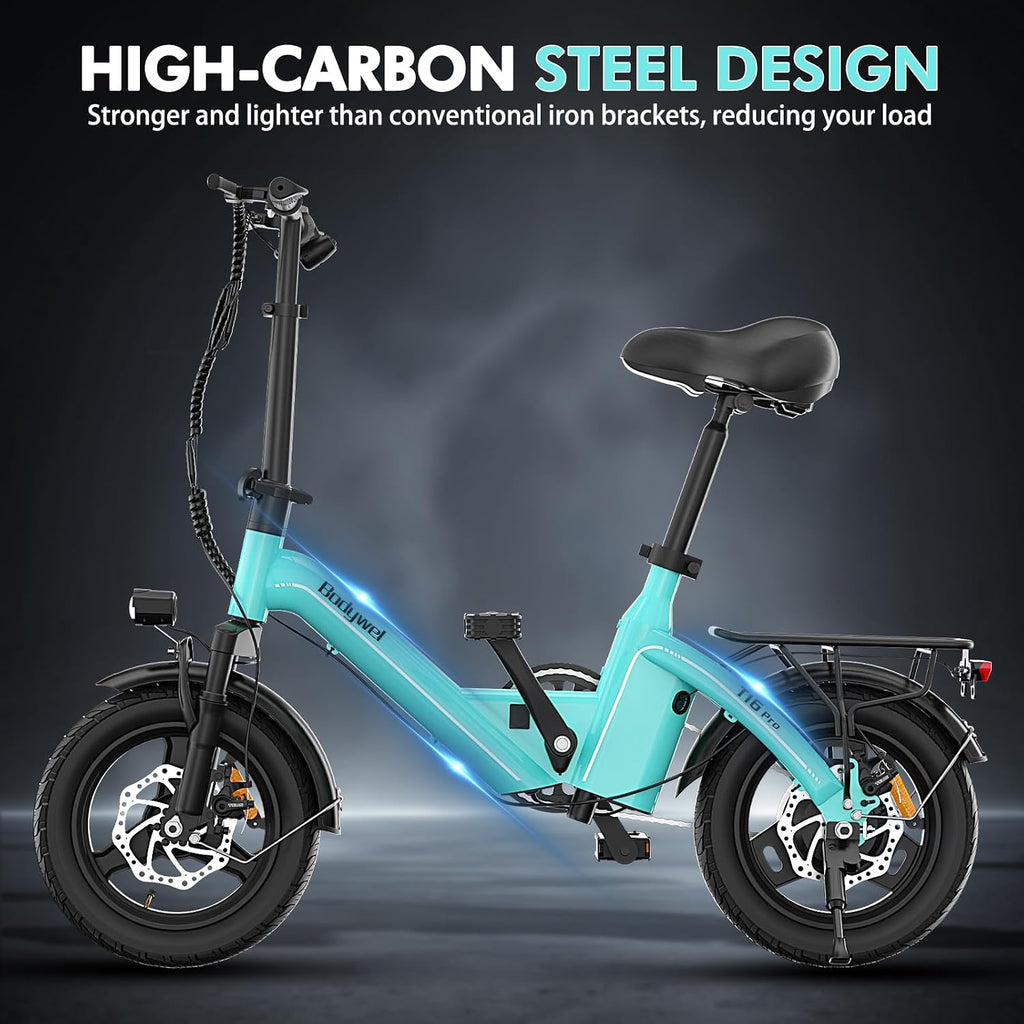 Bodywel Electric Bike for Adults 750W Peak Motor, 20 mph Folding Ebike, 14' Adult Electric Bicycles with Smart 15° Uphill, 36V Battery, E Bikes for Adults and Teens