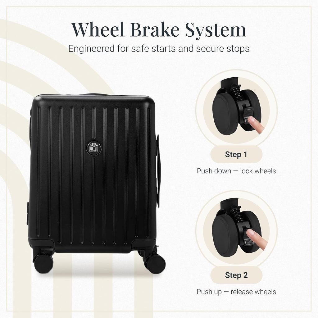 RAINRO & CO Obsidian Black 20' Ride-On Suitcase for Kids (Ages 3–5), Carry-On Luggage with Seat, Spinner Wheels, TSA Lock & Lightweight Durable Hardshell