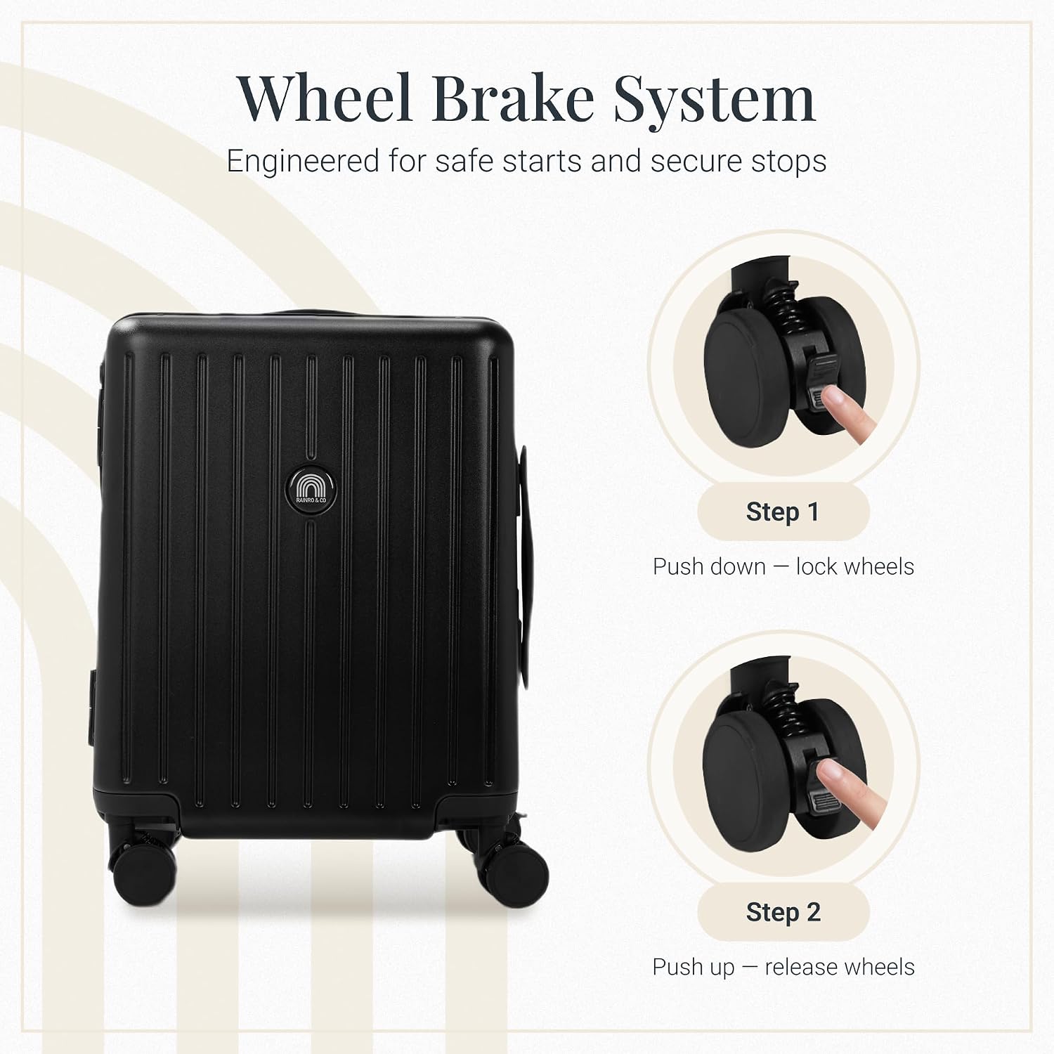 RAINRO & CO Obsidian Black 20' Ride-On Suitcase for Kids (Ages 3–5), Carry-On Luggage with Seat, Spinner Wheels, TSA Lock & Lightweight Durable Hardshell
