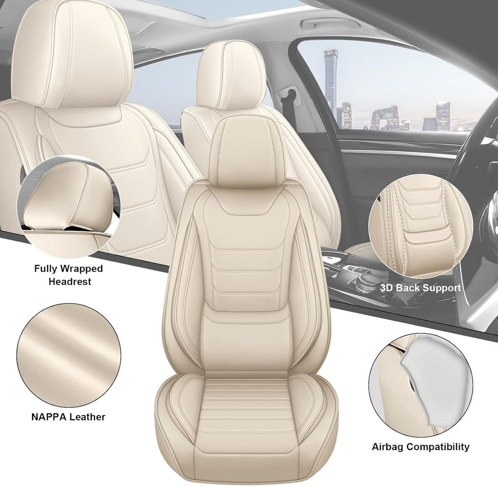 DHAEY Car Seat Covers for Buick Encore GX 2020-2026, Family Seat Covers, Nappa Leather, Wear-Resistant, Anti-Slip, Waterproof, 2PCS Front, Beige