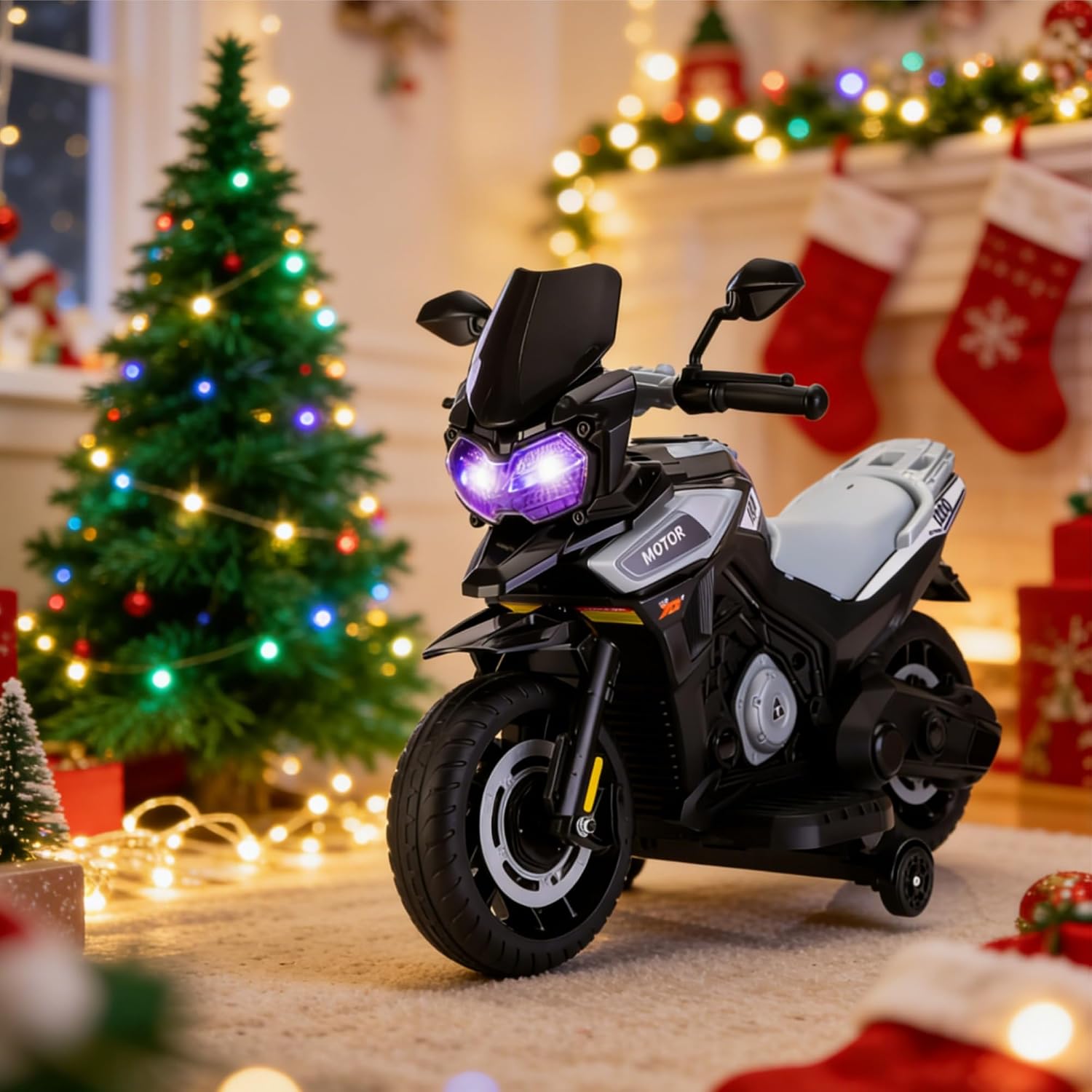 TOBBI 12V Electric Motorcycle for Kids Ride on Toys Toddler Motorbike Battery Powered Off-Road Dirt Bikes w/Music/Headlights/Training Wheels, Gifts for Boys & Girls, Silver
