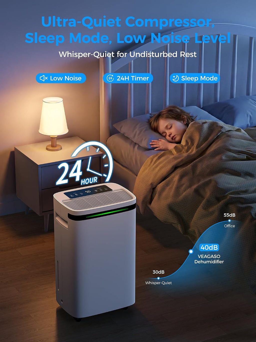 VEAGASO 4000 sq.ft Dehumidifiers for Basement, MAX 58 Pint Smart Compressor Dehumidifier with Drain Hose, Intelligent Humidistat, Dry Clothes, 24HR Timer, for Home, Large Room, Bathroom, Bedroom