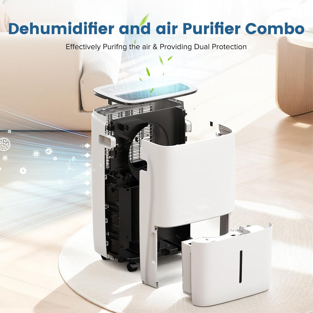 150 Pint Dehumidifier for Basement and Home, Covers up to 6,500 Sq. Ft Rooms, High-Efficiency Compressor Dehumidifier with Drain Hose and 2.11 Gallons Water Tank, Auto Shut-Off, 24HR Timer