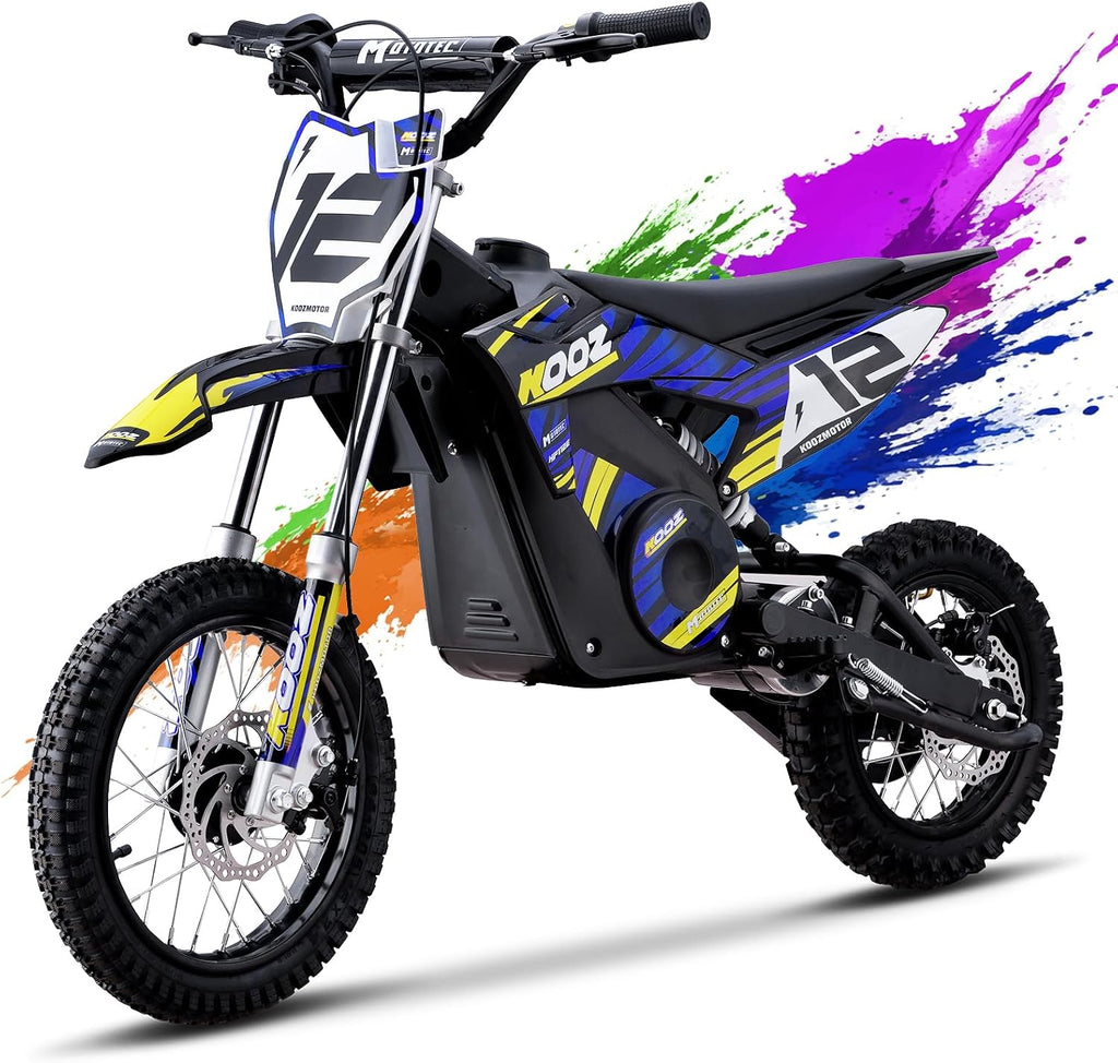 KOOZ HP112E 36V 1000W Electric Dirt Bike for Kids, 3 Speed Modes Teen Electric Motorcycle Up to 18 MPH & 15 Miles Long-Range, Dual Suspension & Disc Brake, 16' Sturdy Tire for Kids Teenagers (Blue)