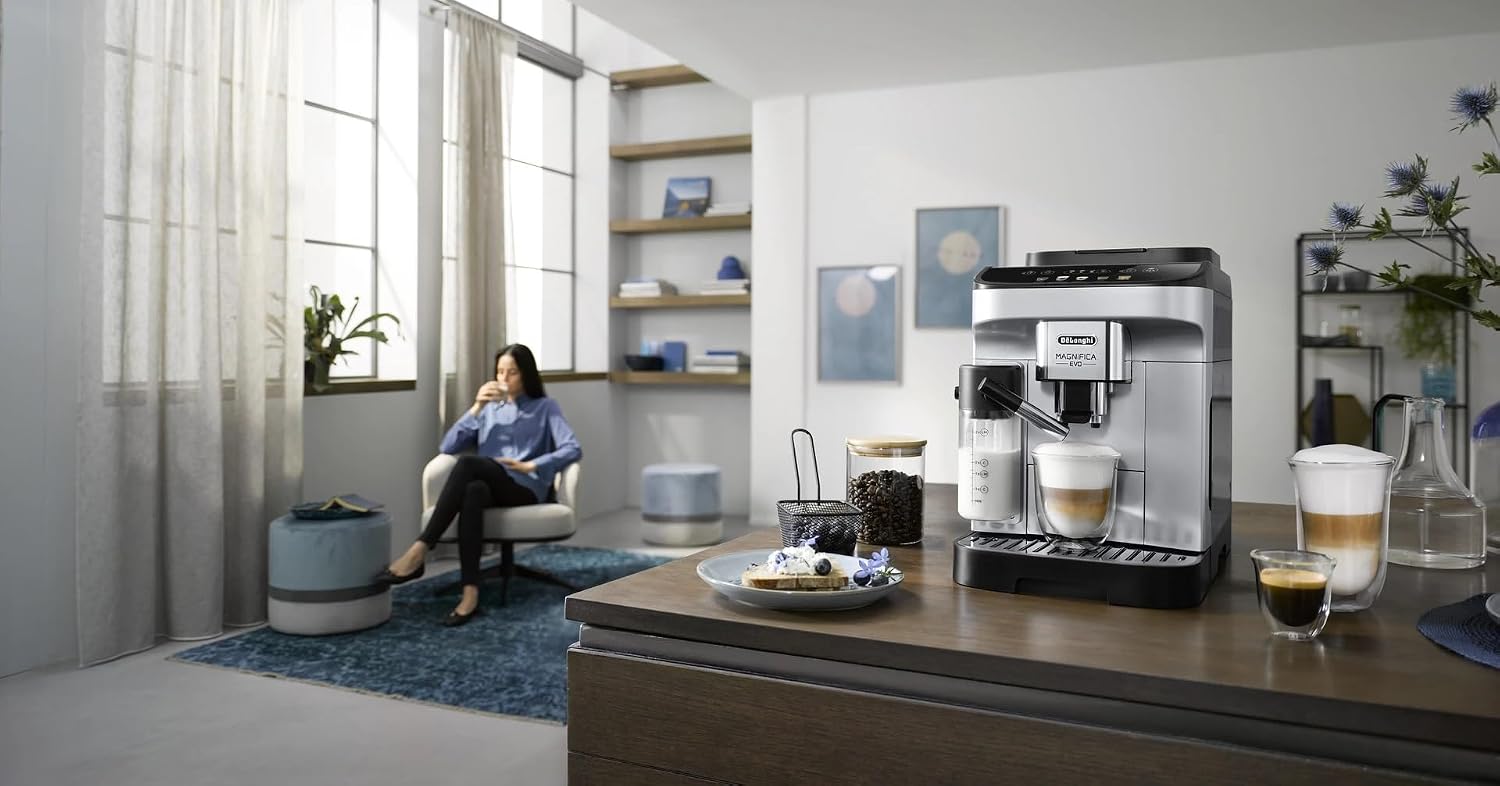 De'Longhi De'Longhi Magnifica Evo Automatic Espresso & Cappuccino Machine with Latte Crema System, 9.45 in. x 17.32 in. x 14.17 in., Chrome