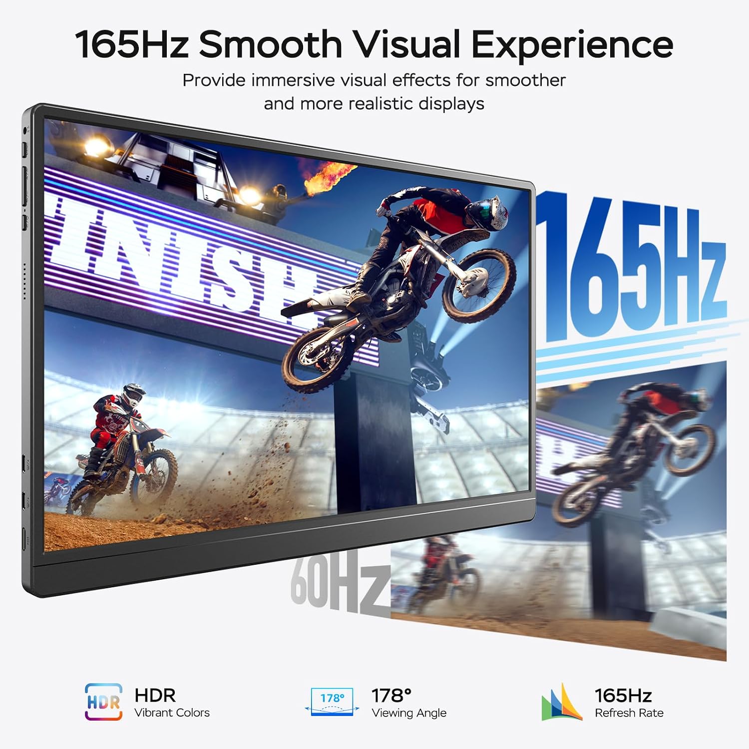 MNN 17.3' 2.5K Portable Monitor 165Hz 2560x1440 QHD, 100% sRGB IPS Gaming Monitor, USB-C & HDMI External Display with Kickstand, Slim Semi-Metal Travel Monitor for Laptop, Phone, PS5, Xbox