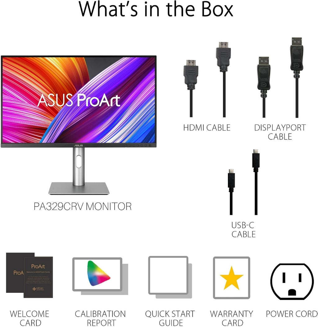 ASUS ProArt Display 32' (31.5' viewable) Professional Monitor (PA329CRV) - IPS, 4K UHD (3840 x 2160), 98% DCI-P3, Color Accuracy ΔE < 2, Calman Verified, USB-C PD 96W, Daisy-Chain, VESA DisplayHDR400