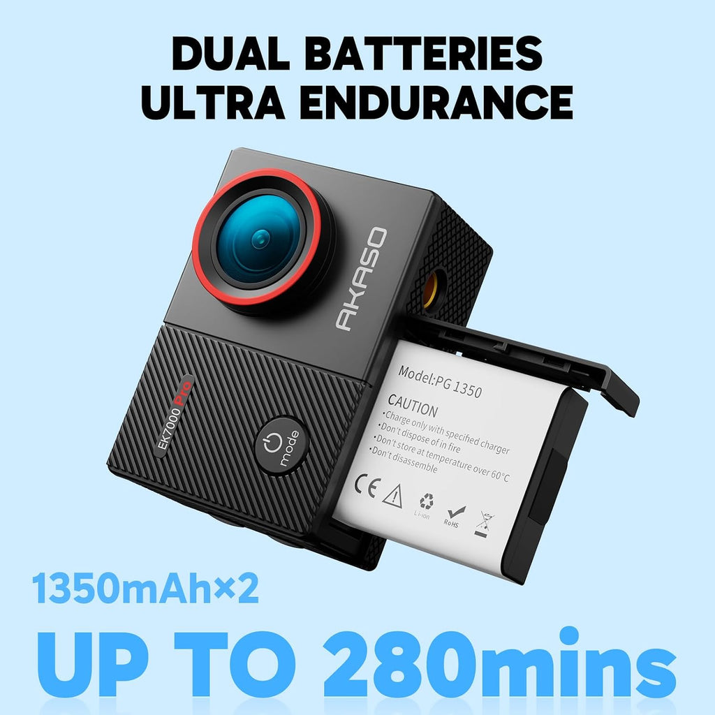 AKASO EK7000 Pro 4K30fps Action Camera with 64GB MicroSDXC U3 Memory Card Accessories Kit Bundle Ultra HD 131FT Waterproof Camera EIS WiFi Remote Control 5X Zoom Underwater Camera