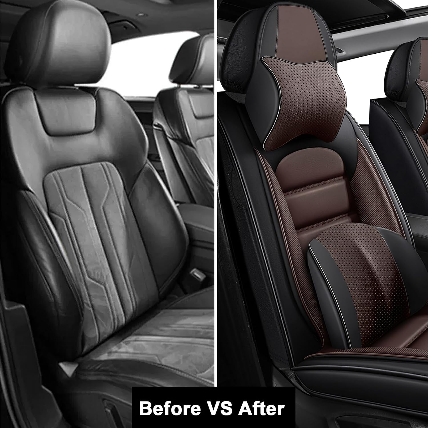 2 Car Seat Covers for Infiniti QX80 2000-2026 Breathable Leather,Waterproof Car Seat Protectors with Comfort Headrest Pillows,Automotive Vehicle Cushion with Storage Pockets (Luxury,Brown)