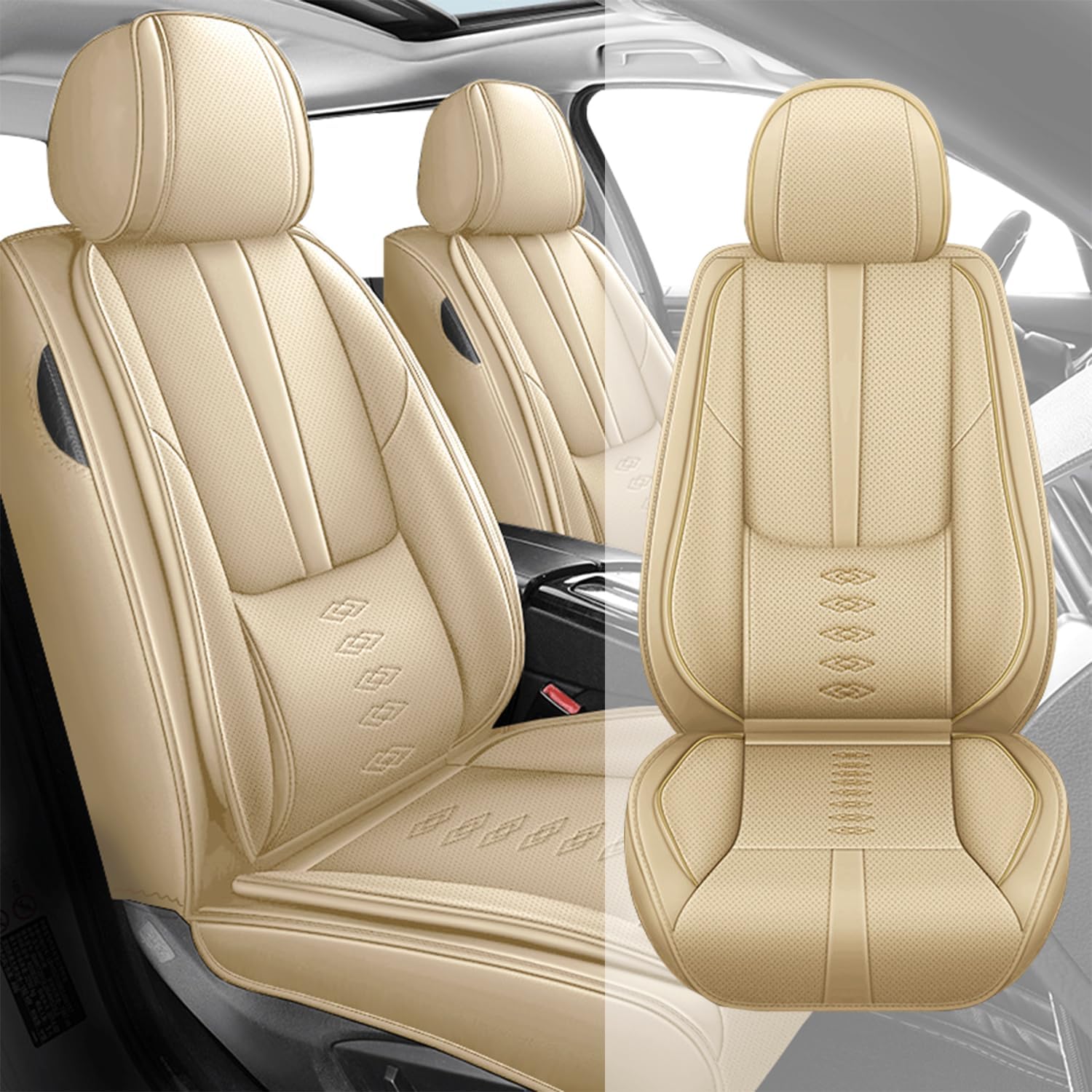 for Land Rover Discovery 1999-2024 2025 Leather Seat Covers,Waterproof Anti-Slip Car Seat Protectors,Soft Only Front Car Seat Cushions,Easy to Install Car Seat Covers(Beige,2 Seats)