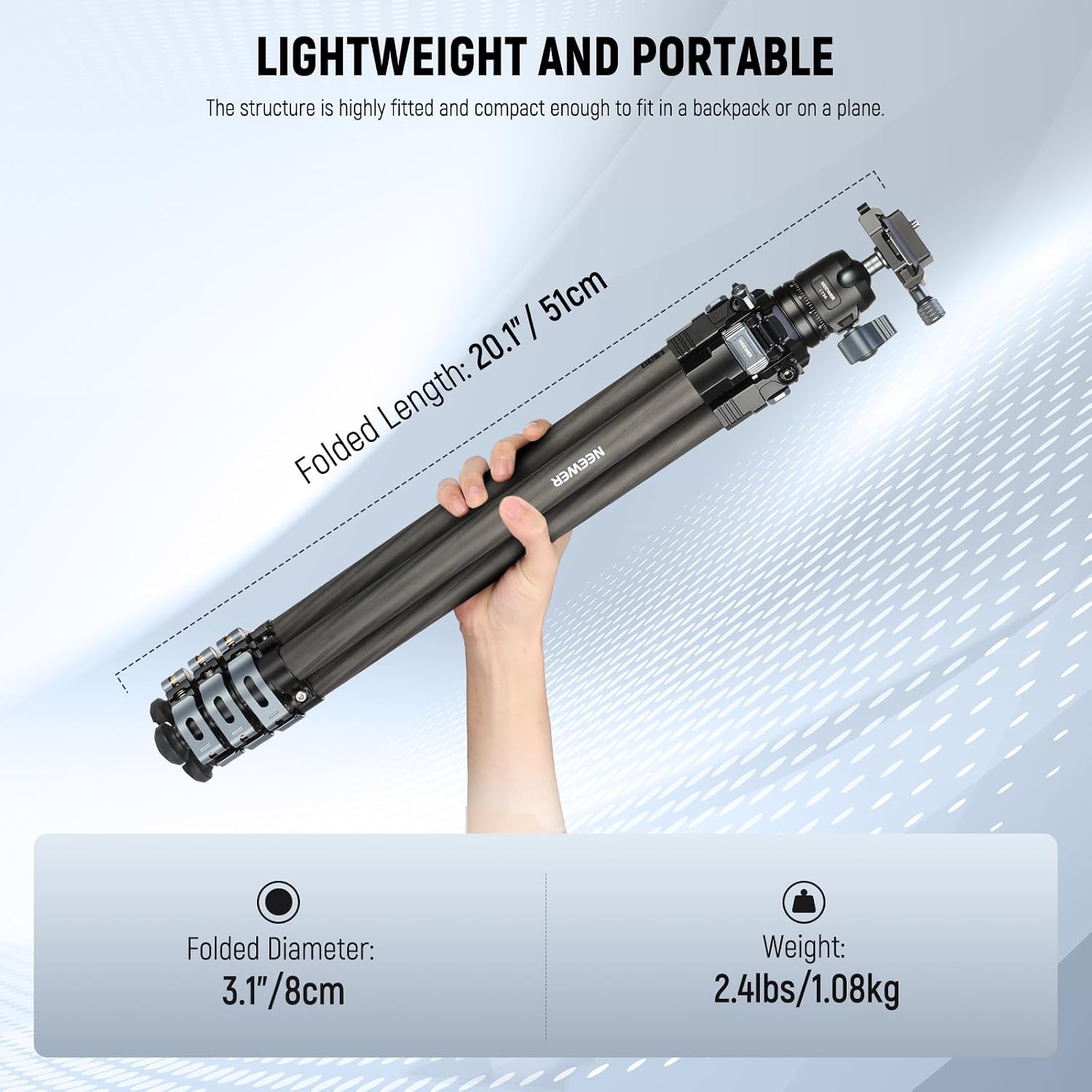 NEEWER 60.4' Travel Tripod Carbon Fiber with Detachable 360° Ball Head, Lightweight Video Camera Stand with Metal Quick Flip Buckle, Arca Type QR Plate Compatible with PD, LT36