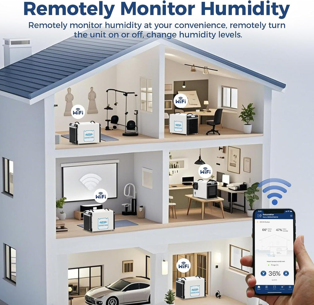 ALORAIR Wi-Fi Crawl Space Dehumidifier, 198 PPD Basement Dehumidifiers with Condensate Pump, Auto-Defrost, Rare Earth Alloy Tube Evaporator