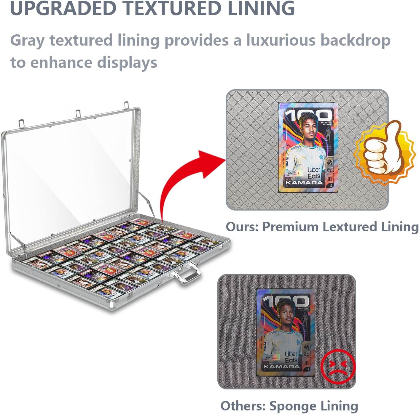 Card Display Case Large Aluminum 34' L x 22' W, Lockable Trading Card Case with Handle, 3' H Portable Trade Show Display Case for Sports Card/TCG/Jewelry Collection, Silver