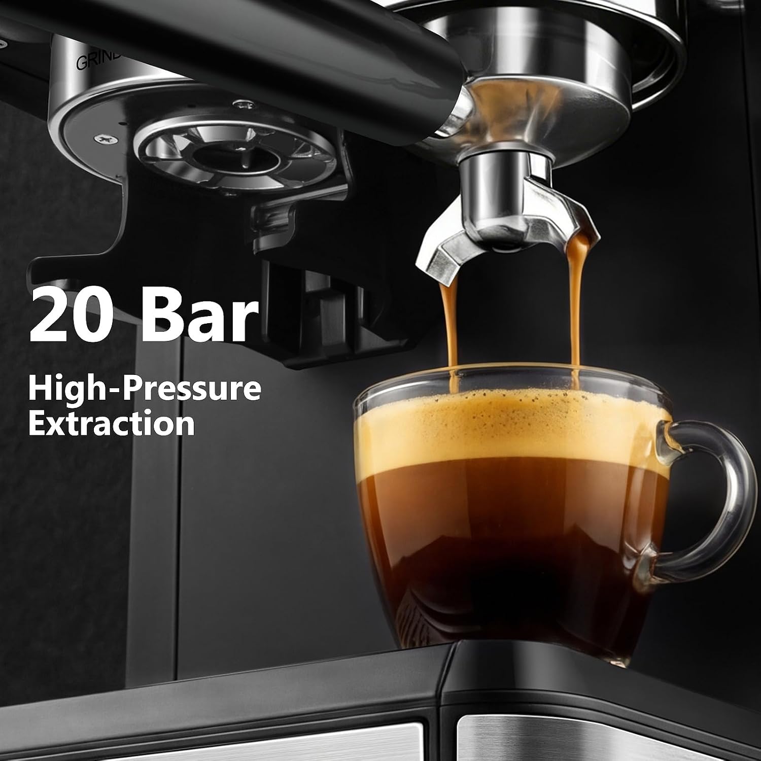 Espresso Machine with Grinder, 20 Bar Professional Expresso Coffee Machines with Milk Frother Steam Wand, Espresso Maker with 60oz Removable Water Tank, Cappuccino & Latte Machine for Home (Dark-Pro)