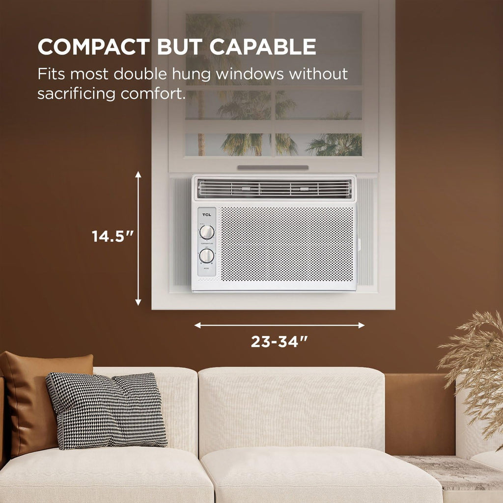 TCL 5000 BTU Window Air Conditioner, Compact Energy Efficient AC Unit with Fan & Reusable Filter for Bedroom, Living Room, Garage, Other Rooms Up To 150 Sq. Ft.