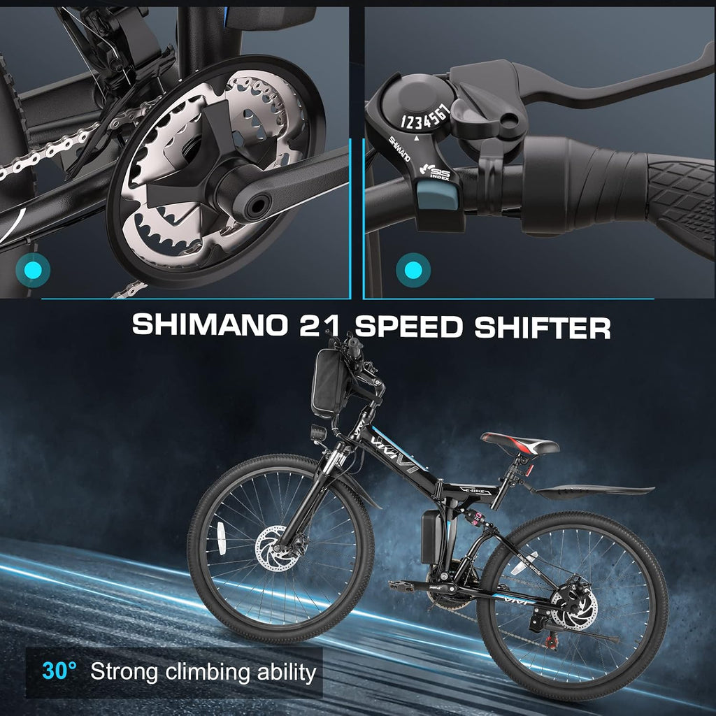 Vivi Electric Bike for Adults, 749W Peak Folding Electric Mountain Bike 26'' Commuter Ebike 20MPH Foldable Ebike Adult Electric Bicycles with Battery, Dual Shock Absorber, SGS Certified to UL2849