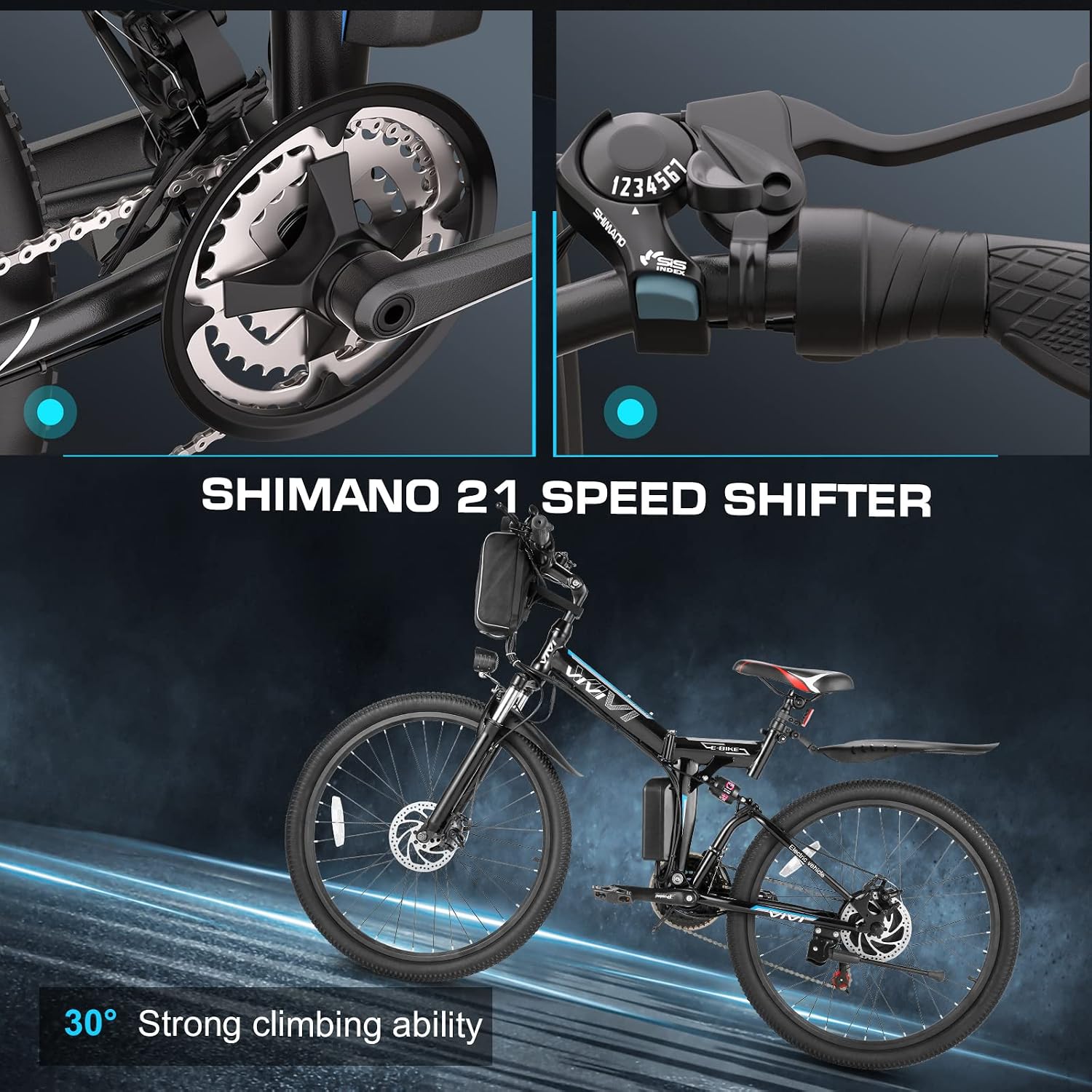 Vivi Electric Bike for Adults, 749W Peak Folding Electric Mountain Bike 26'' Commuter Ebike 20MPH Foldable Ebike Adult Electric Bicycles with Battery, Dual Shock Absorber, SGS Certified to UL2849