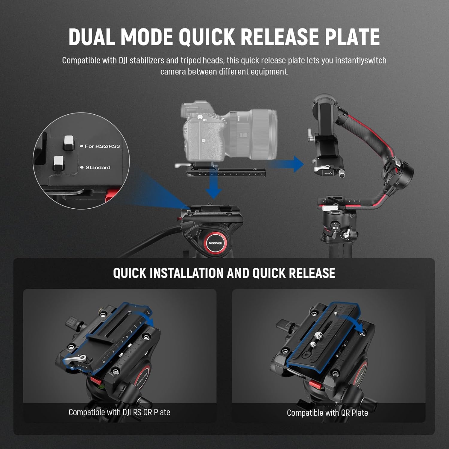NEEWER 71.6' Pro Camera Monopod with Feet, Carbon Fiber Telescopic Video Monopod with QR Plate Compatible with DJI RS Gimbals, Removable Base for Camera Camcorder, Max Load 13.2lb/6Kg, TP71