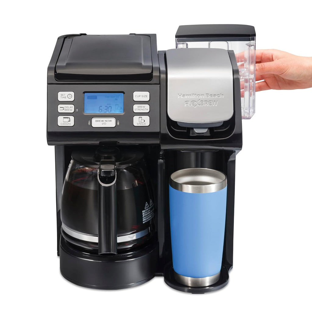 Hamilton Beach FlexBrew Trio 2-Way Coffee Maker, Compatible with K-Cup Pods or Grounds, Combo, Single Serve & Full 12c Pot, Black - Fast Brewing (49902JN)