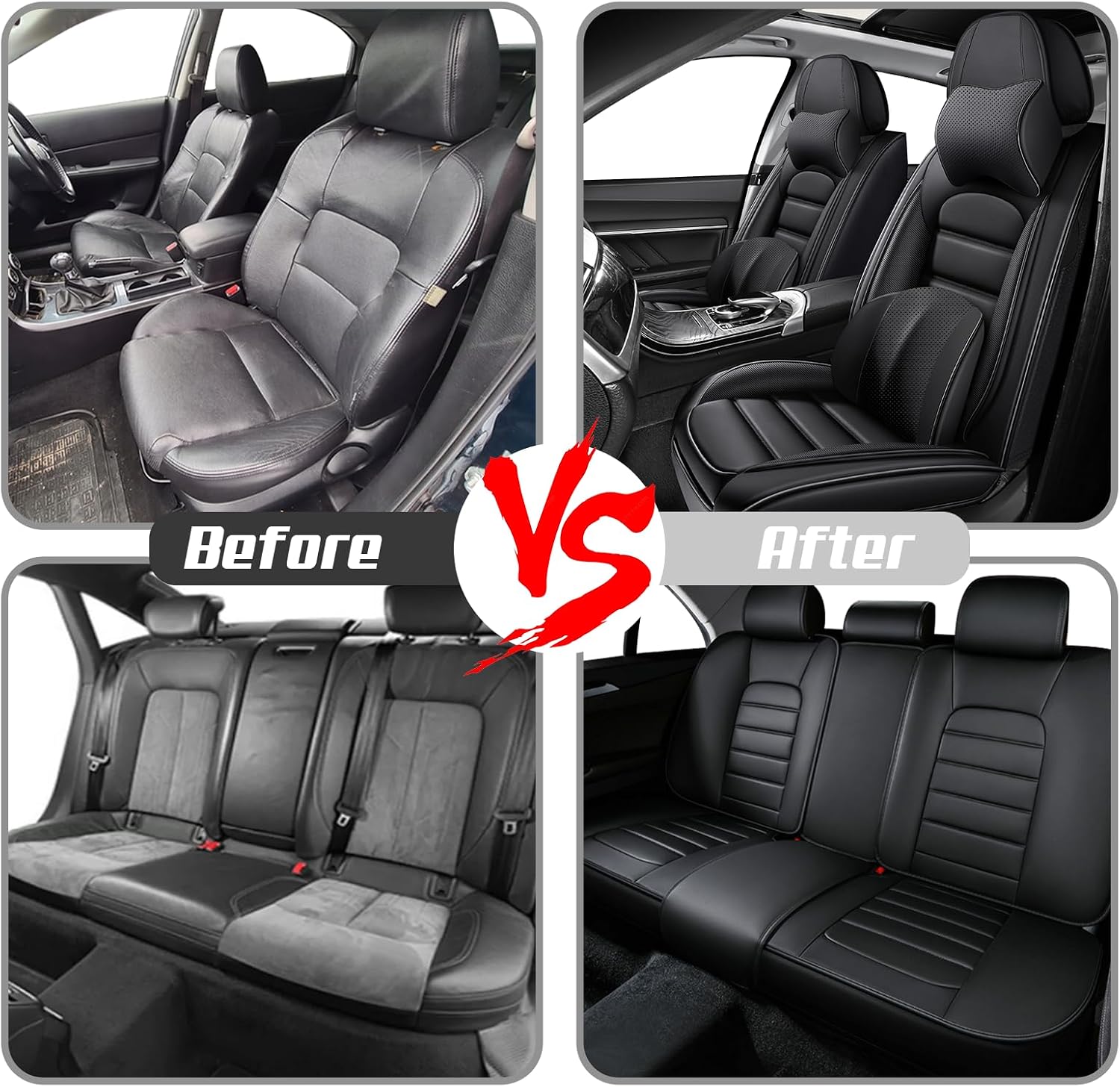 Car Seat Covers for Chevrolet Chevy Avalanche 2007-2013, Leather Auto Seat Cover Luxury Cushions Waterproof Seat Protectors (Black,Full Set with Pillow)