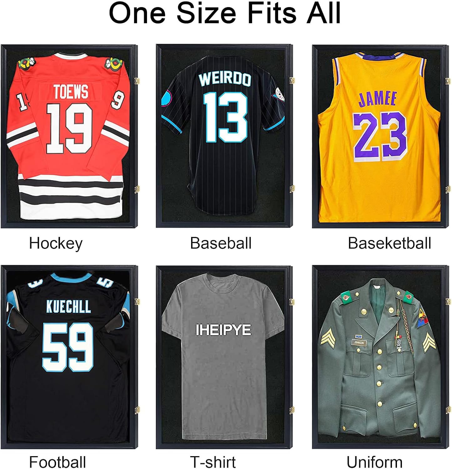 IHEIPYE Jersey Frame Display Case 6 Pack - Large Sport Jersey Shadow Box with 98% UV Protection Acrylic for Baseball, Basketball, Football, Soccer, Hockey, Shirt and Uniform