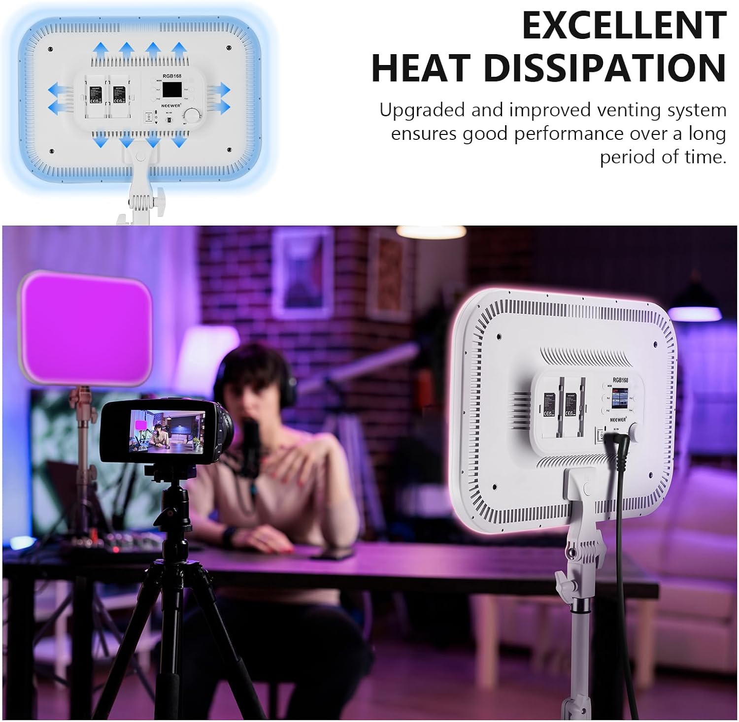 Neewer 18.3/'' RGB LED Video Light Panel with App Control Stand Kit 2 Packs, 360° Full Color,60W Dimmable 2500K~8500K RGB168 CRI97+ 17 Scene Effect for Game/YouTube/Zoom/Photography,White