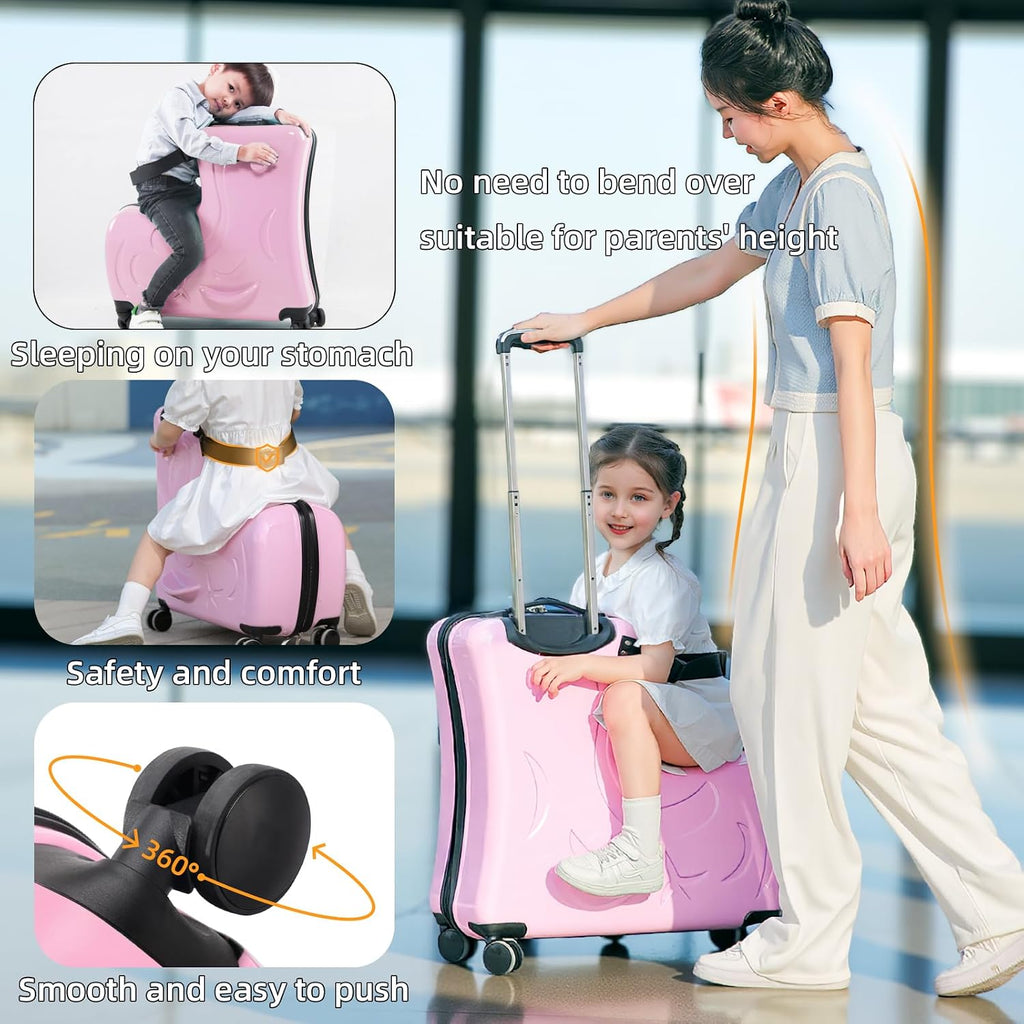 Toddler Luggage Ride On Suitcase for Kids with 4 Spinner wheels, Hardside Travel Luggage for Boys and Girls Ages 2-12 (Sweet Pink, 25-Inch Versatile Checked)