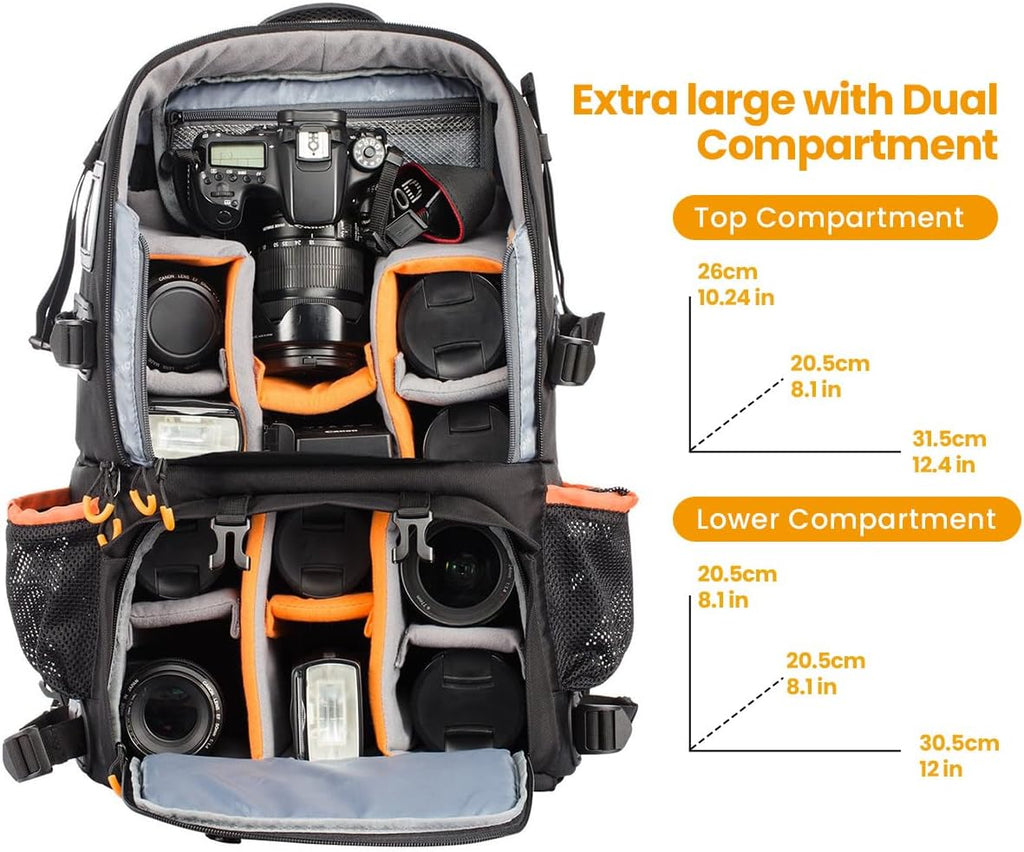 TARION 27L Extra Large Camera Backpack - 2 in 1 Professional Camera Bags for Photographers with 15.6' Laptop Compartment & Waterproof Raincover & Tripod Holder (PB01)