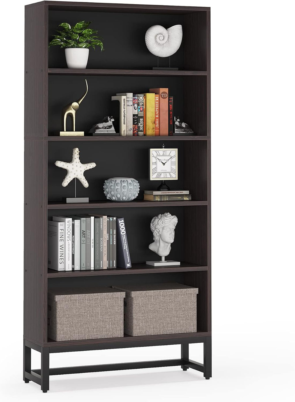 Tribesigns Tall Bookcase and Bookshelf, 70.8' Large Bookcases Organizer with 5-Tier Storage Shelves, Heavy Duty Free-Standing Library Bookshelf Shelving Unit for Living Room, Bedroom (Sandalwood)