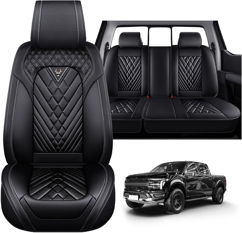Dodge Ram Truck Seat Covers Custom for 2002-2026 1500 2002-2026 2500/3500 Crew Double Mega Quad Cab Bighorn Laramie Tradesman Classic Full Set Seat Covers Protectors(Standard 5 Seats/Black)