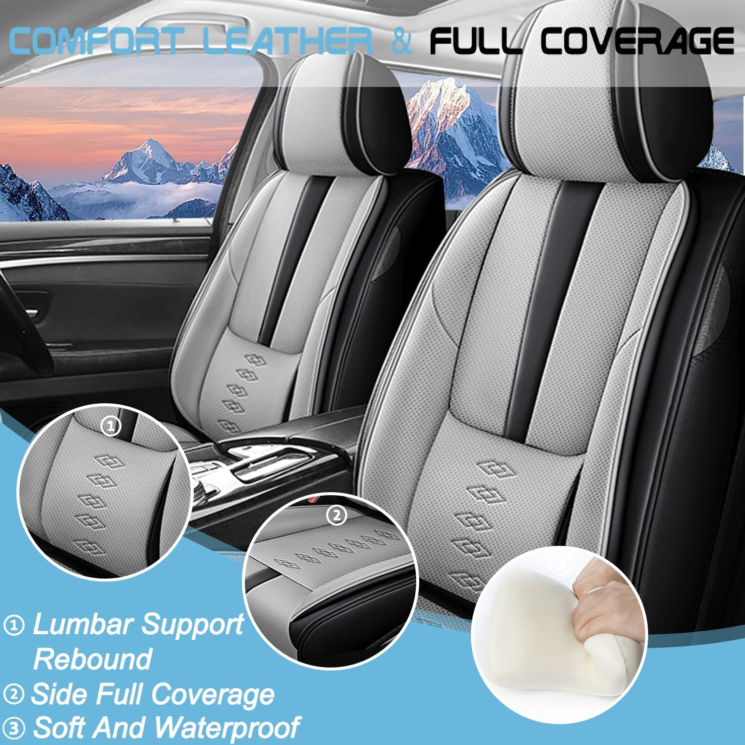 Full Set Car Seat Covers for Chevy Equinox 2005-2025 2026 Leather Seat Covers Waterproof Front Seats&Rear Car Seat Protectors Breathable Seat Cover Black&Grey
