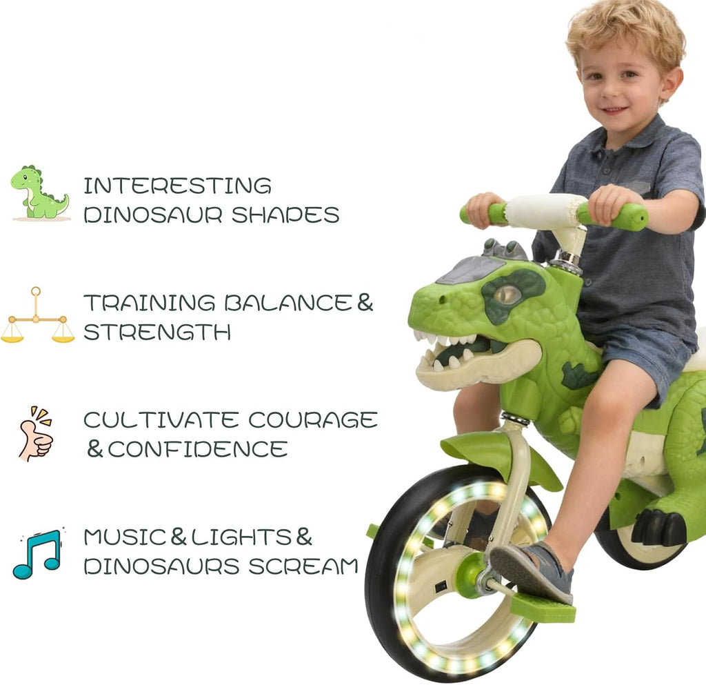 Dinosaur Kids Tricycle for Rider- Toddlers Kid Trike Bike Big Wheel with Music, Storage Basket,Light Wheel, Indoor/Outdoor Preschool Daycare Kids Bike,Best Gift for 3-7 Year Old Girls & Boys (Green)