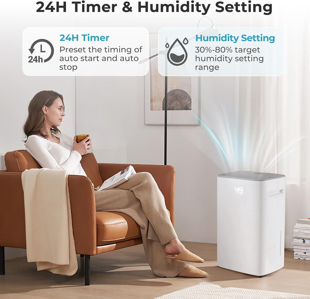 4500 Sq. Ft Dehumidifier for Basement, 52 Pint Garage Dehumidifier for Home, Bedroom & Bathroom with Drain Hose, Smart Humidity Control & Display, 3 Modes, 24H Timer & Auto Defrost