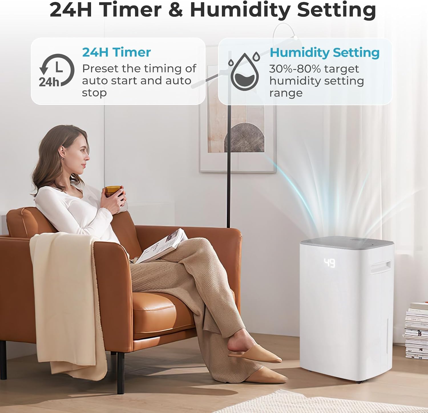 4500 Sq. Ft Dehumidifier for Basement, 52 Pint Garage Dehumidifier for Home, Bedroom & Bathroom with Drain Hose, Smart Humidity Control & Display, 3 Modes, 24H Timer & Auto Defrost